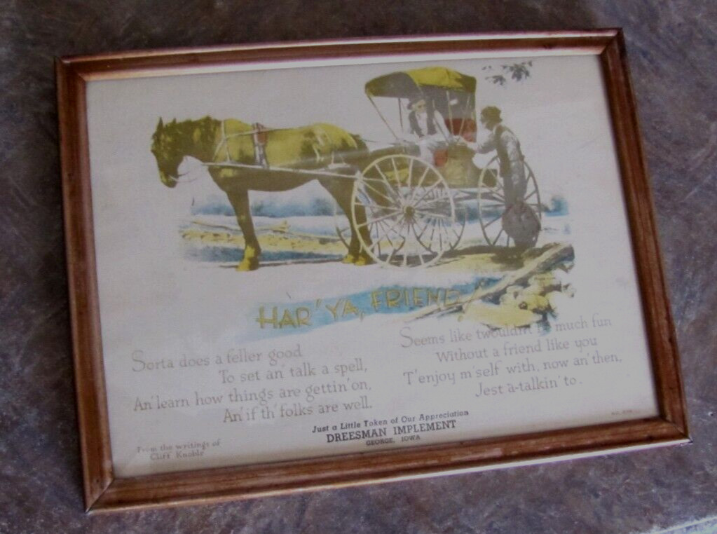 Rare Vintage Advertising Picture Dreesman Implement George Iowa Horse & Buggy