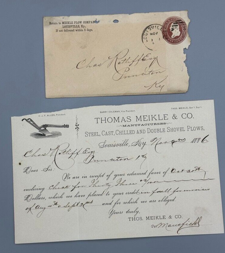 1886 Kentucky BLUEGRASS PLOW Meilke Farm Advertising Illustrated POSTAL COVER