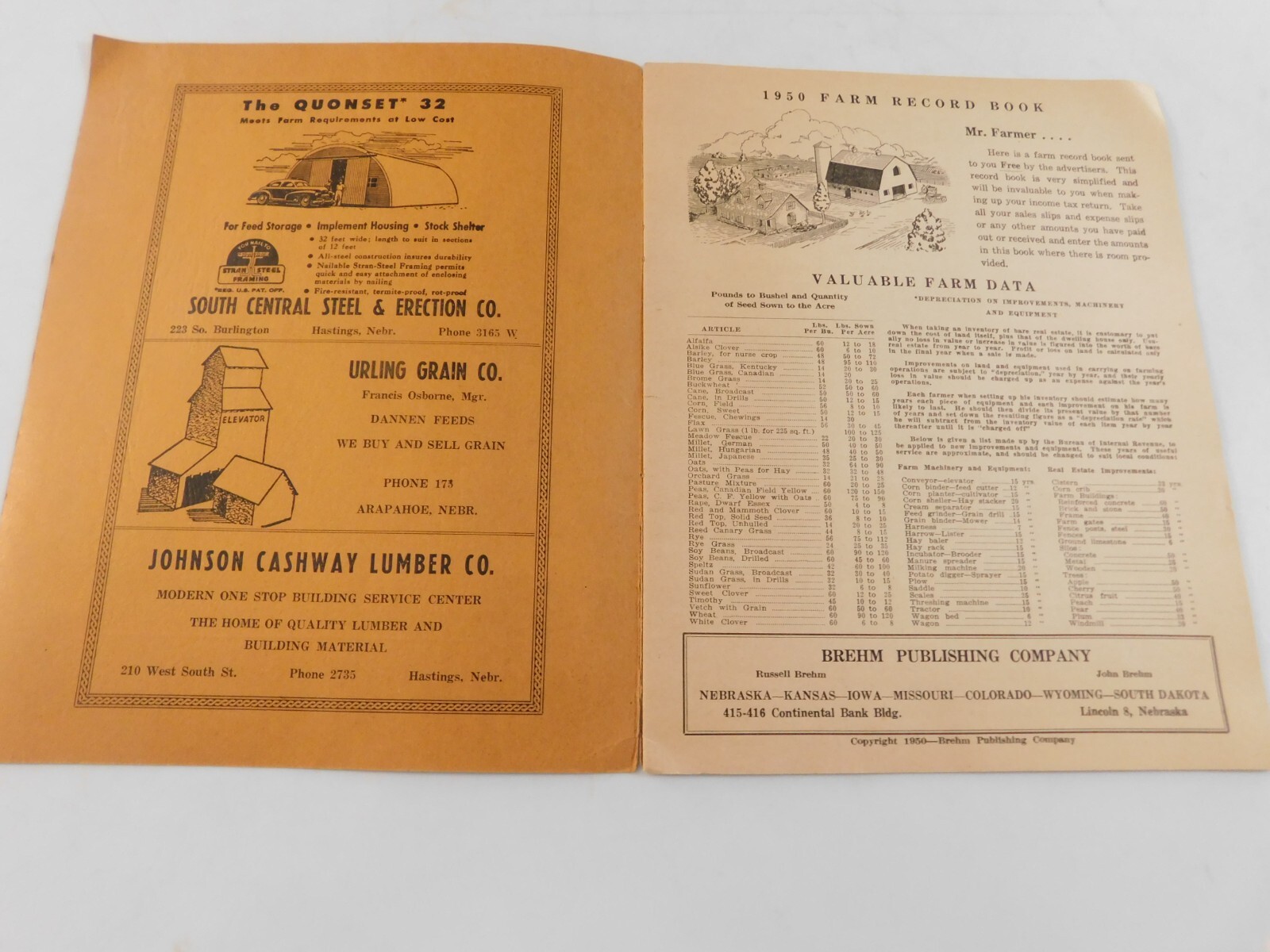 1950 FARM RECORD BOOK UNUSED BREHM PUBLISHING CO NEB WYO COLORADO S. DAKOTA RARE