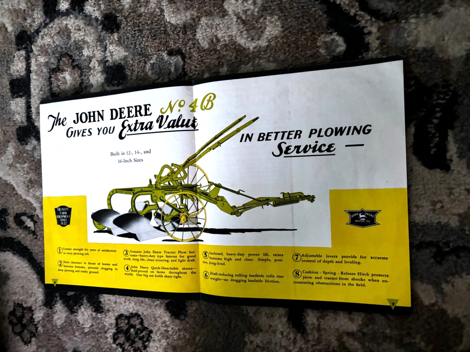 John Deere No.4B Tractor Plows For 1937 Brochure DCPA26