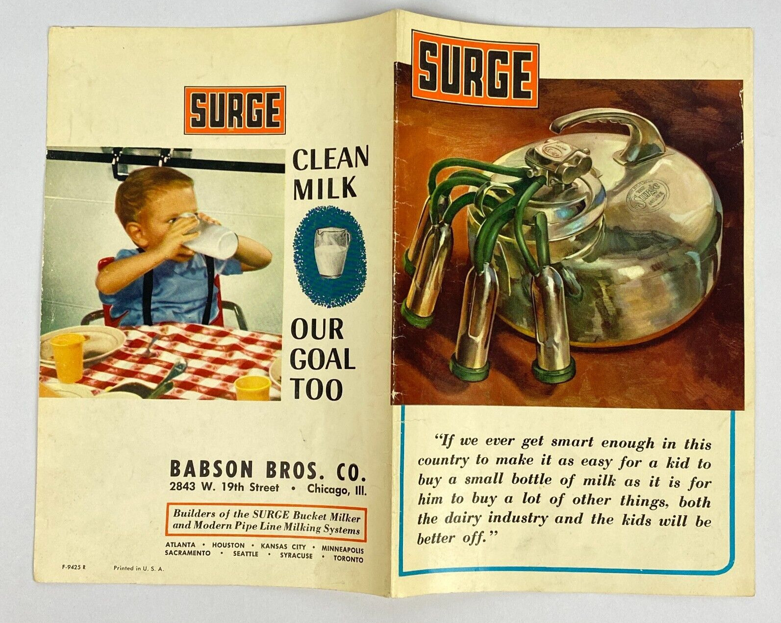 Surge Bucket Milker Brochure Dealer Sales Babson Bros Dairy Farm Print Ad VTG