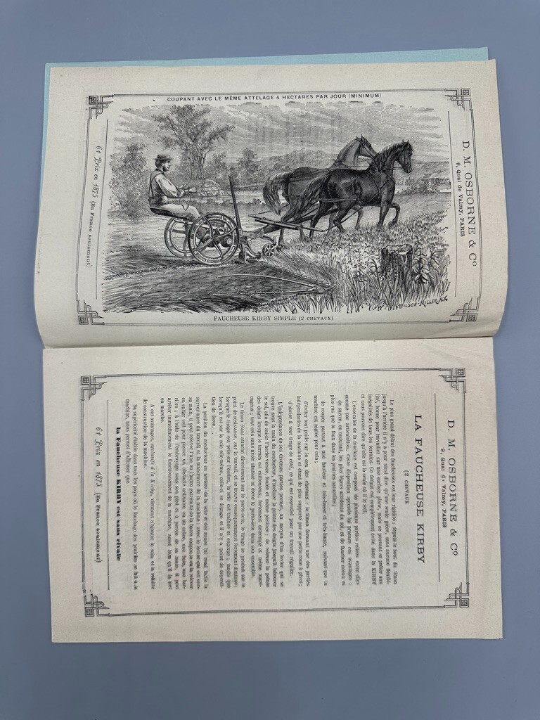 1876 DM OSBORNE Farm MOWER Harvester ADVERTISING French Catalog Antque AUBURN NY