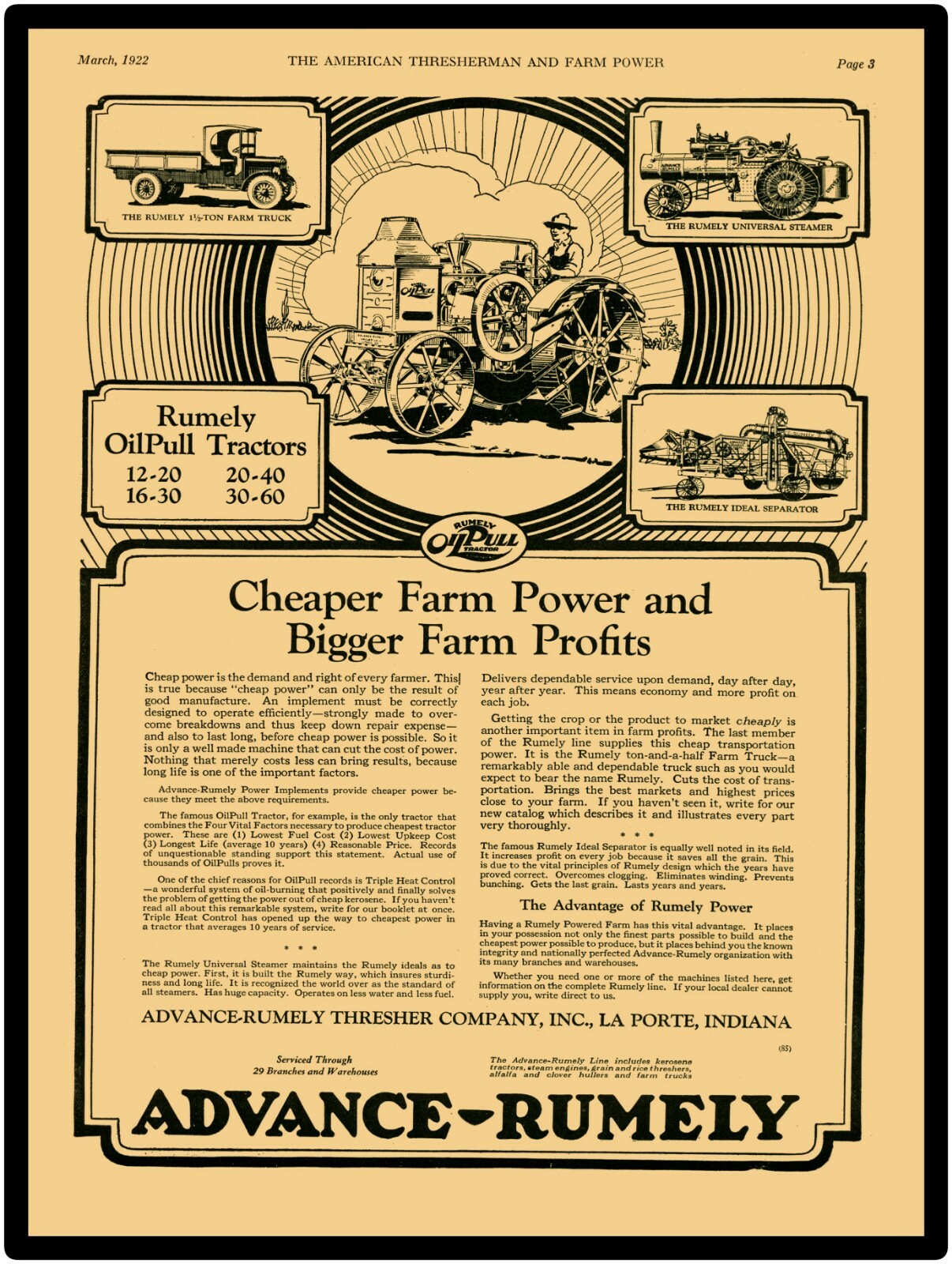 1922 Advance Rumely Universal Steamer & Ideal Separator Reproduction Metal Sign
