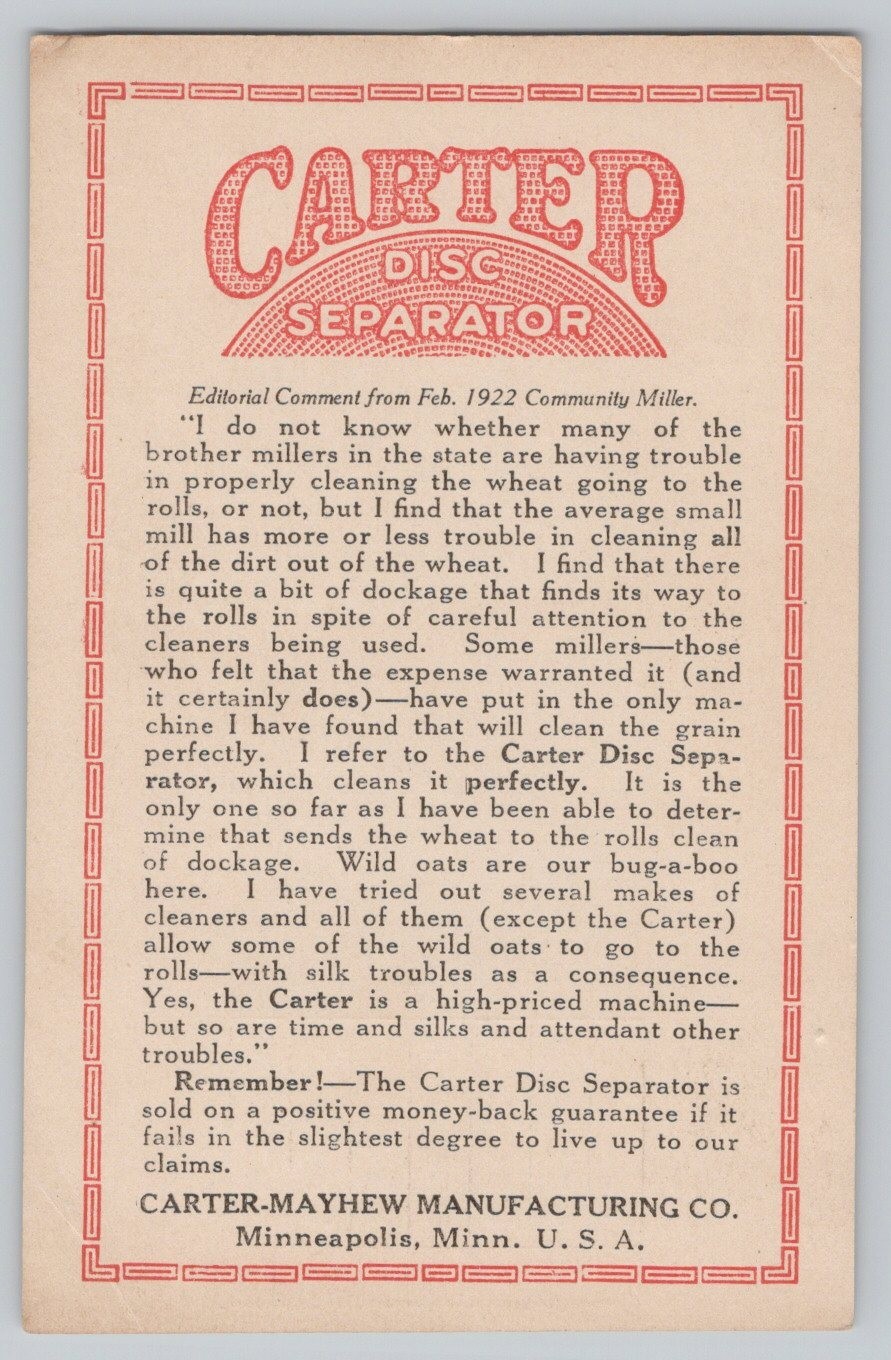 Carter Disc Separator Carter Mayhew Mfg Co June Calendar Trade Card 3.5×5.75&Prime;