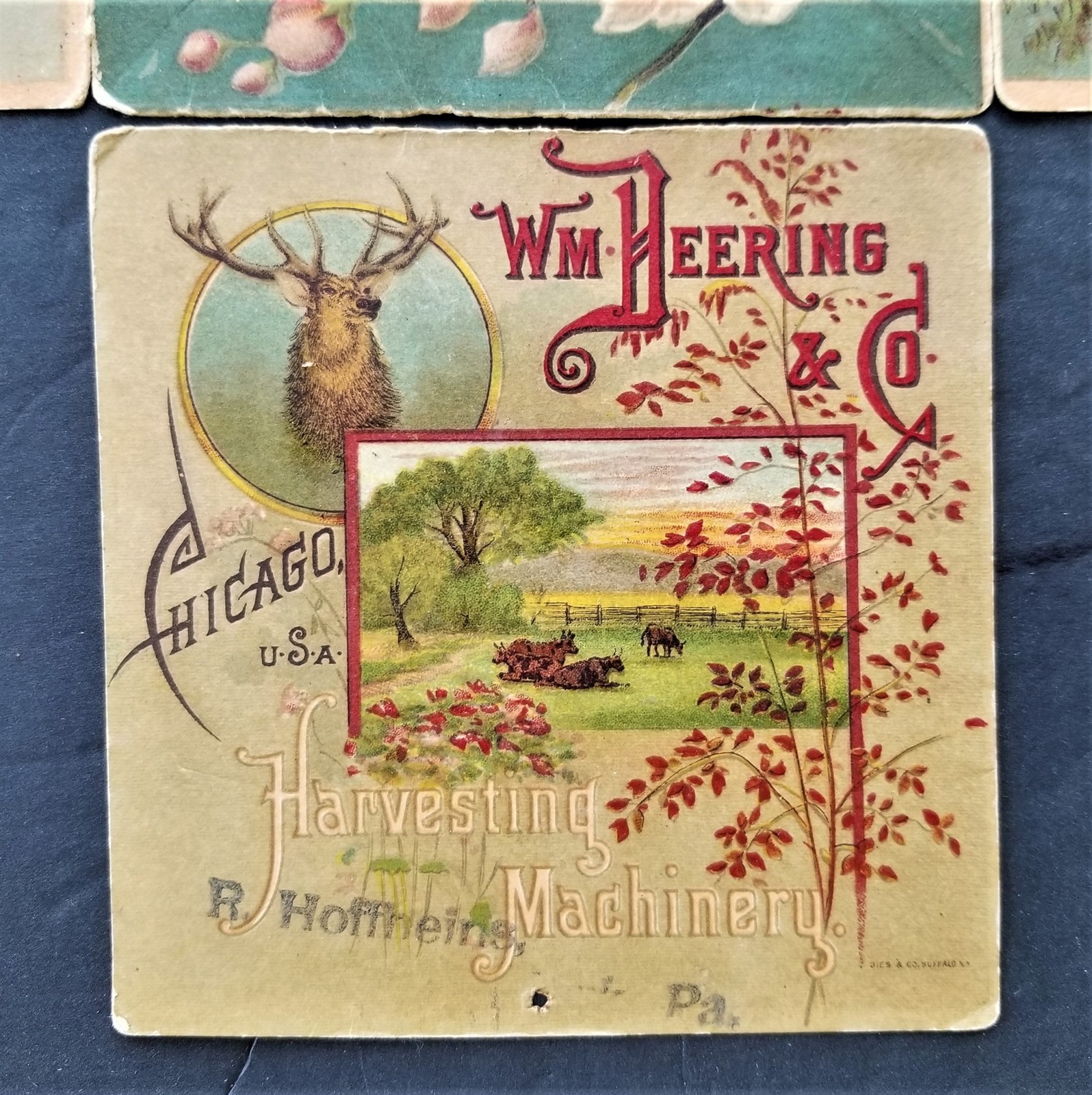1880s antique DEERING REAPER cardstock folding ADVERTISEMENT chicago il ihc farm