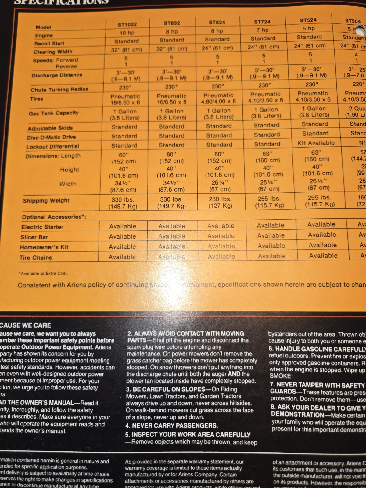 2 1983 ARIENS DEALERSHIP ADVERTISING BROCHURES SNO-THRO TRACTORS & SNO-THROS