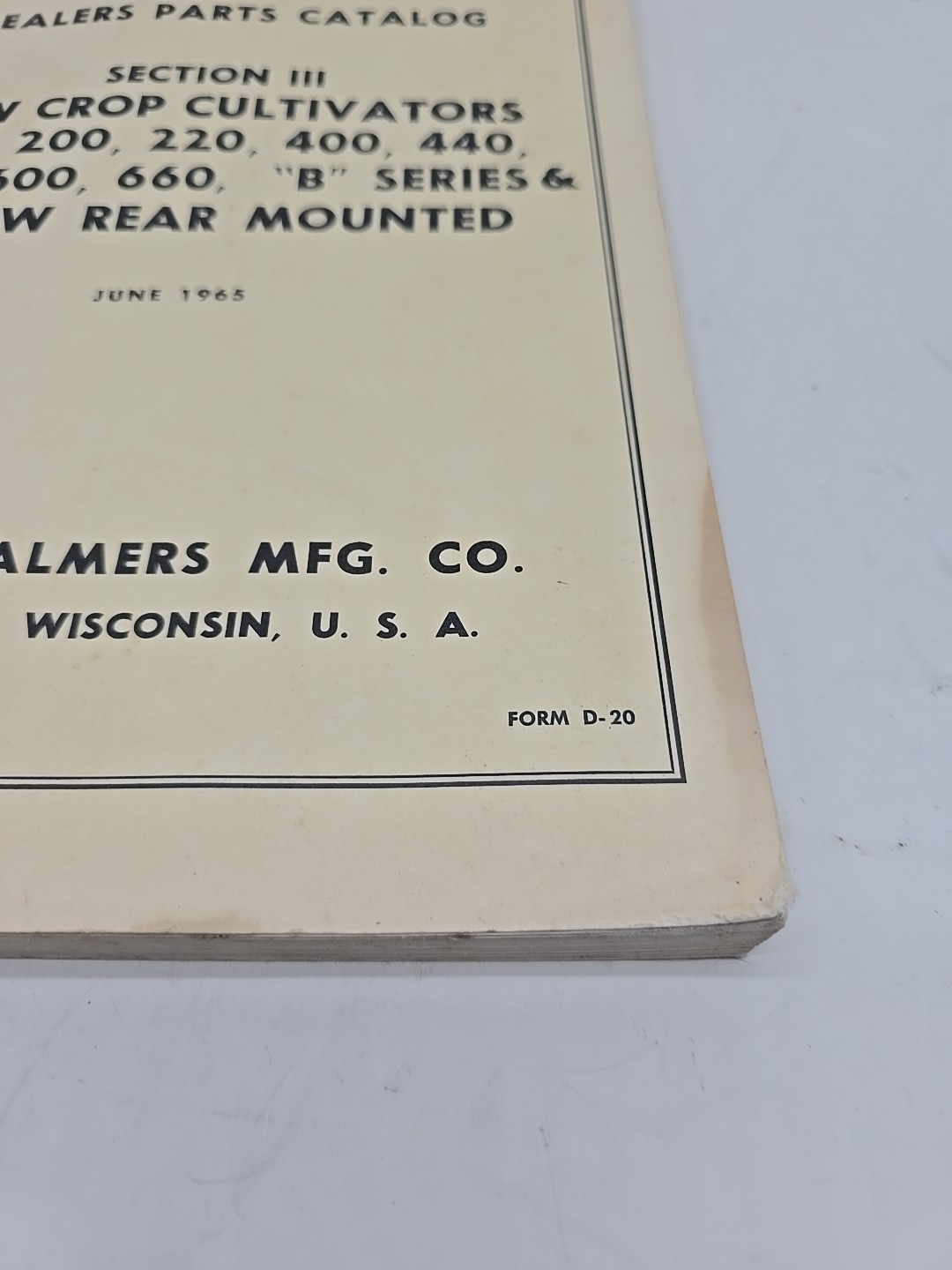 ALLIS CHALMERS DEALERS PARTS CATALOG ROW CROP CULTIVATORS REAR MOUNTED 1965