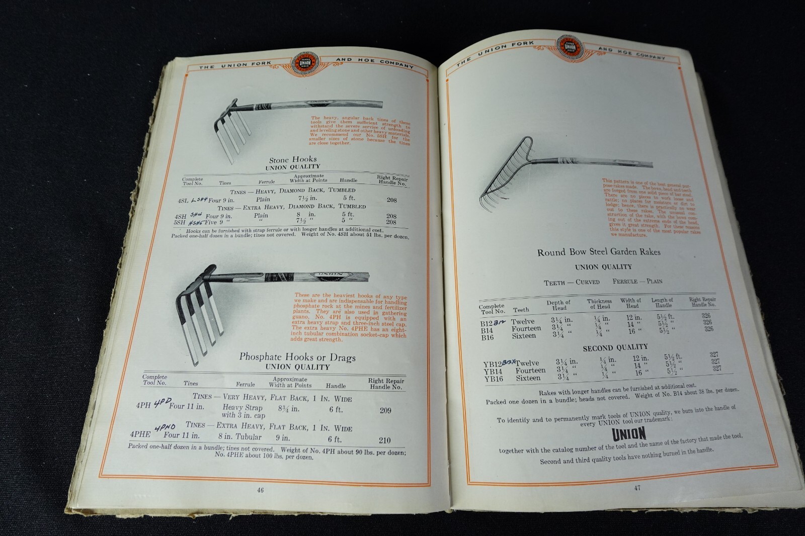 1928 Union Fork & Hoe Co Catalog Farm Garden RR Contractors Tools Columbus OH