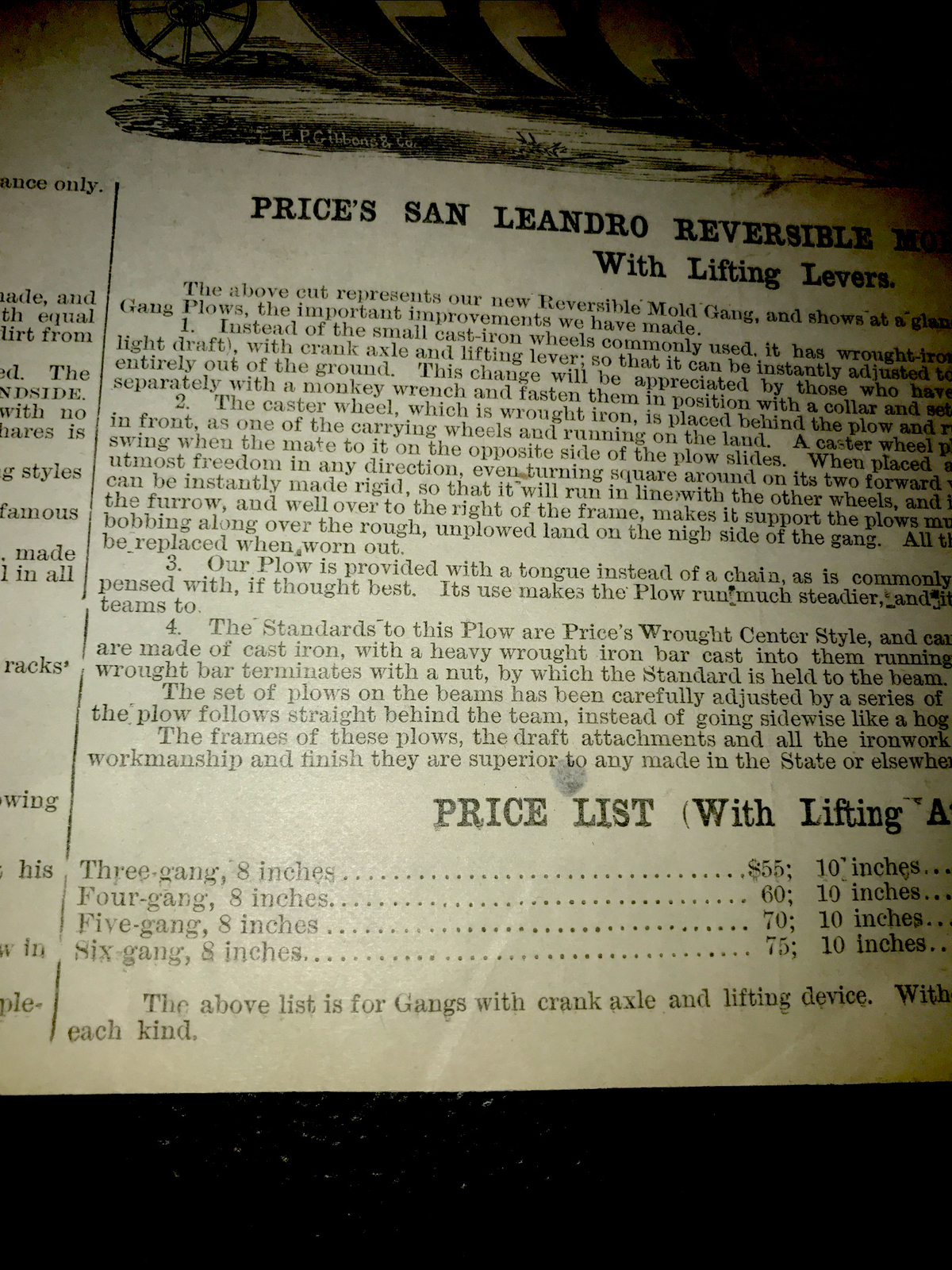 1883 San Leandro Gang Plow Farm Advertising – San Francisco – California 7×9