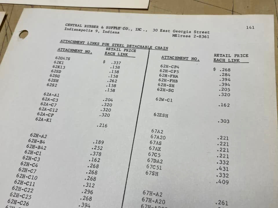 Vtg 1960s American Standard Diamond Roller Chains One-Sheet Price List Bundle