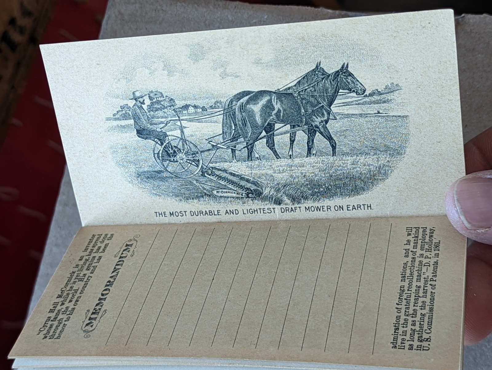 1898 Pocket Calendar Memorandum Advertising Book McCormick Harvesting Machine