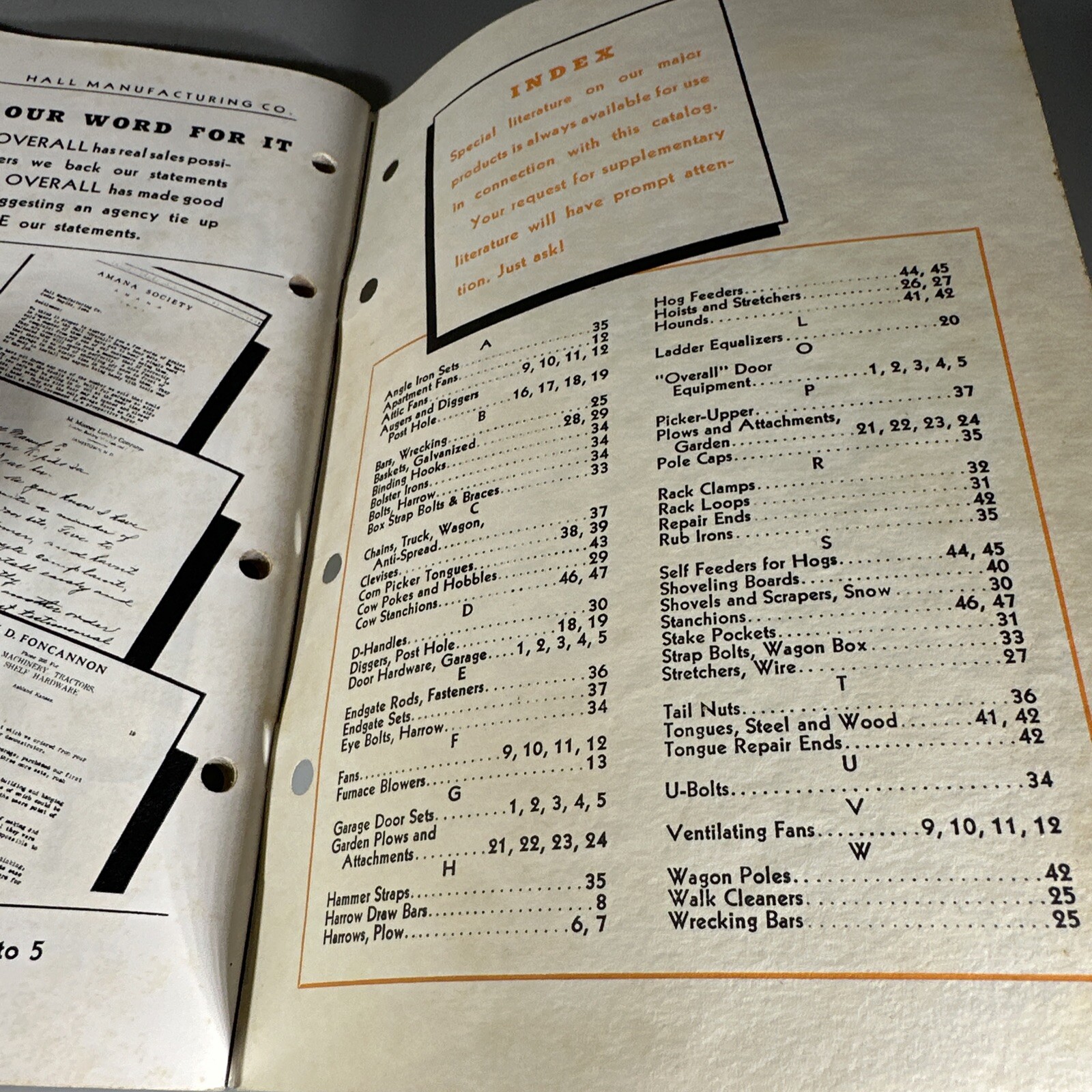 1936 Specialty catalog HALL MANUFACTURING COMPANY Cedar Rapids IOWA agricultural