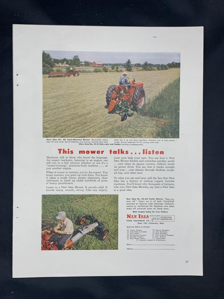 Magazine Ad* – 1953 – New Idea Farm Machinery – Coldwater, OH
