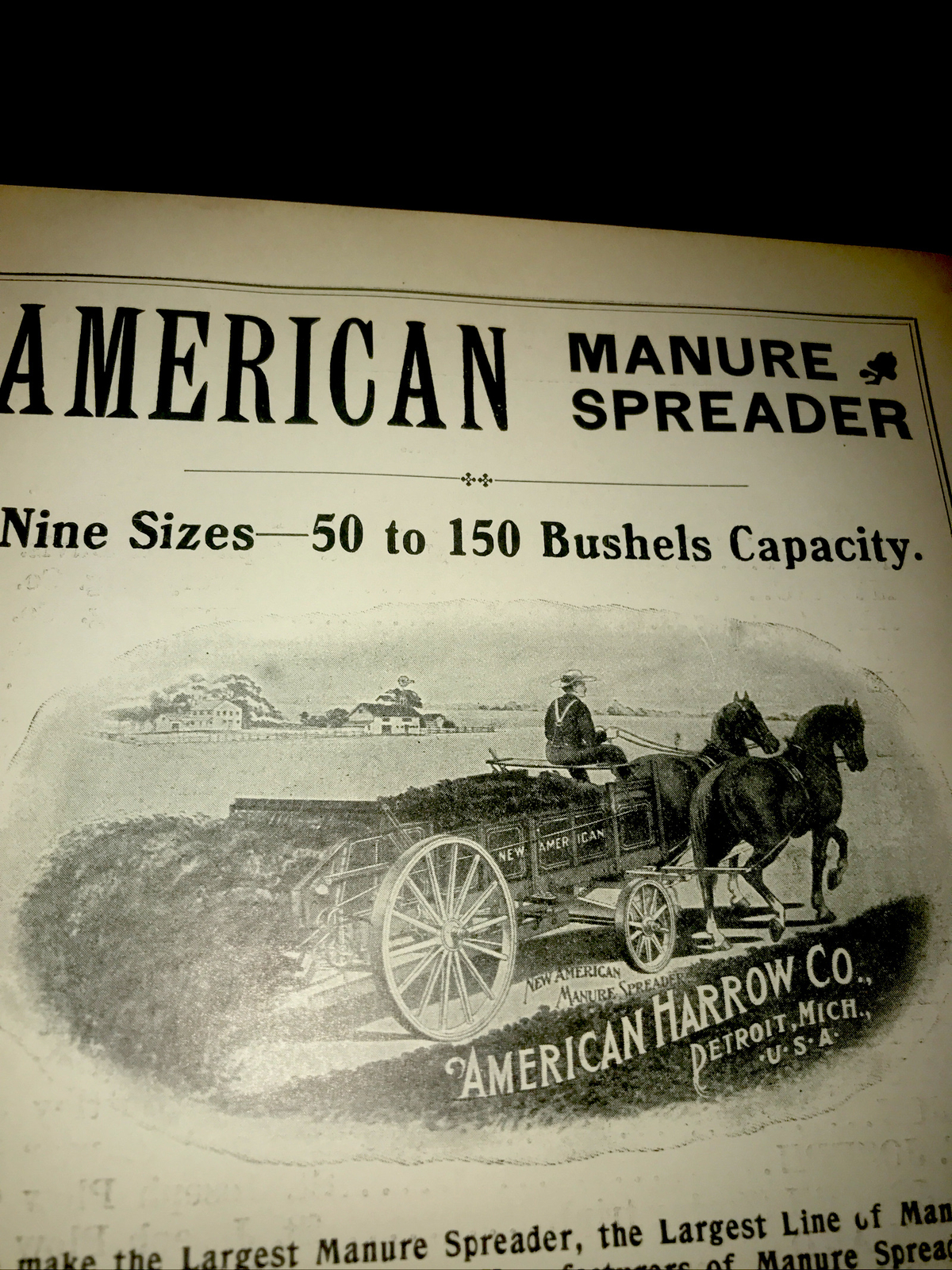 1905 American Harrow Manure Spreader Farm Advertising Detroit Michigan – Omaha