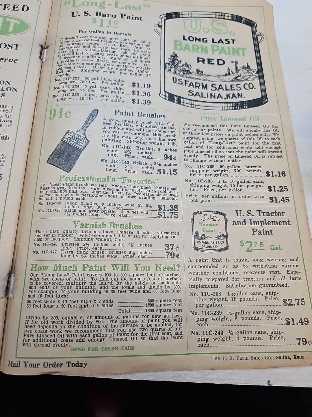 1900s U.S. FARM SALES CO. SALLINA KANSAS CATALOG Farm Sales Catalog Book