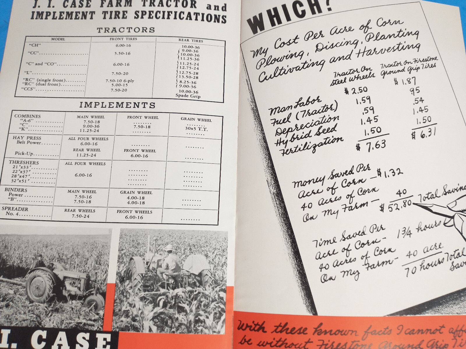CASE FIRESTONE TIRE TRACTOR BROCHURE ORIGINAL 8 PAGE FARM