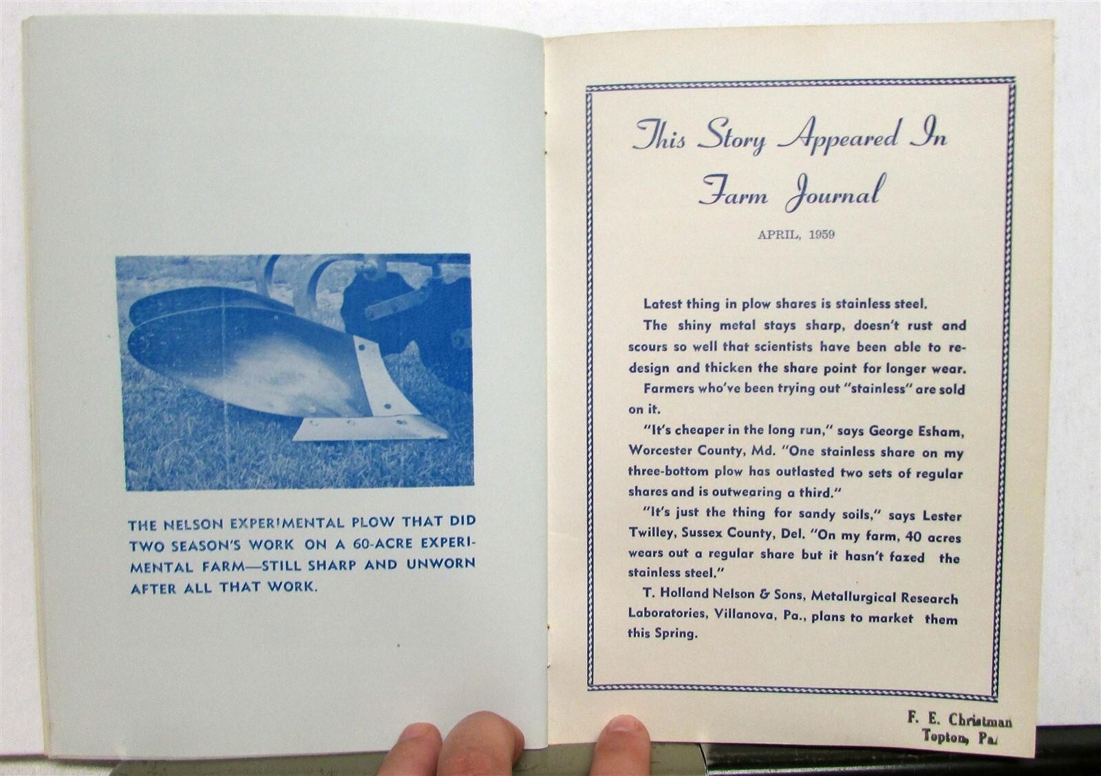 1959 Nelson Stainless Steel Cultivator Teeth Pricing Specs Agricultural Brochure
