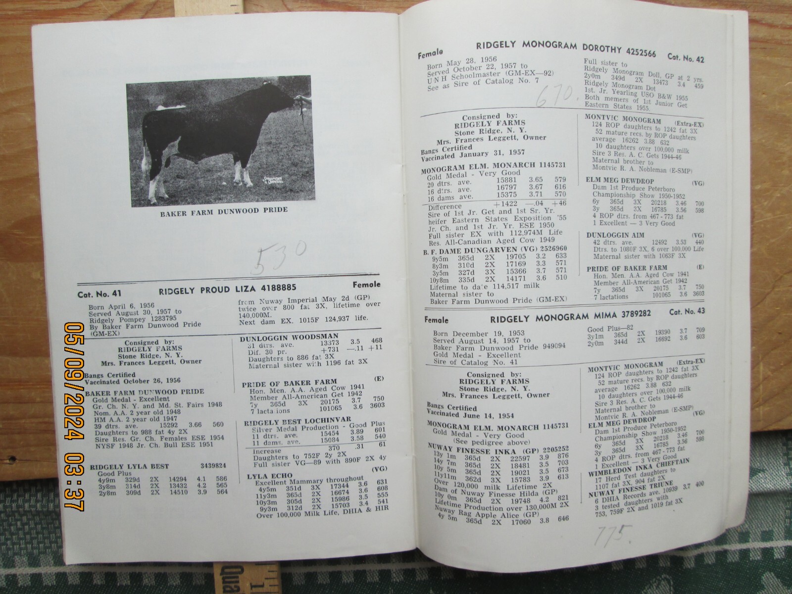 Catalog of New Hampshire consignment sale of registered holstein cattle 1958