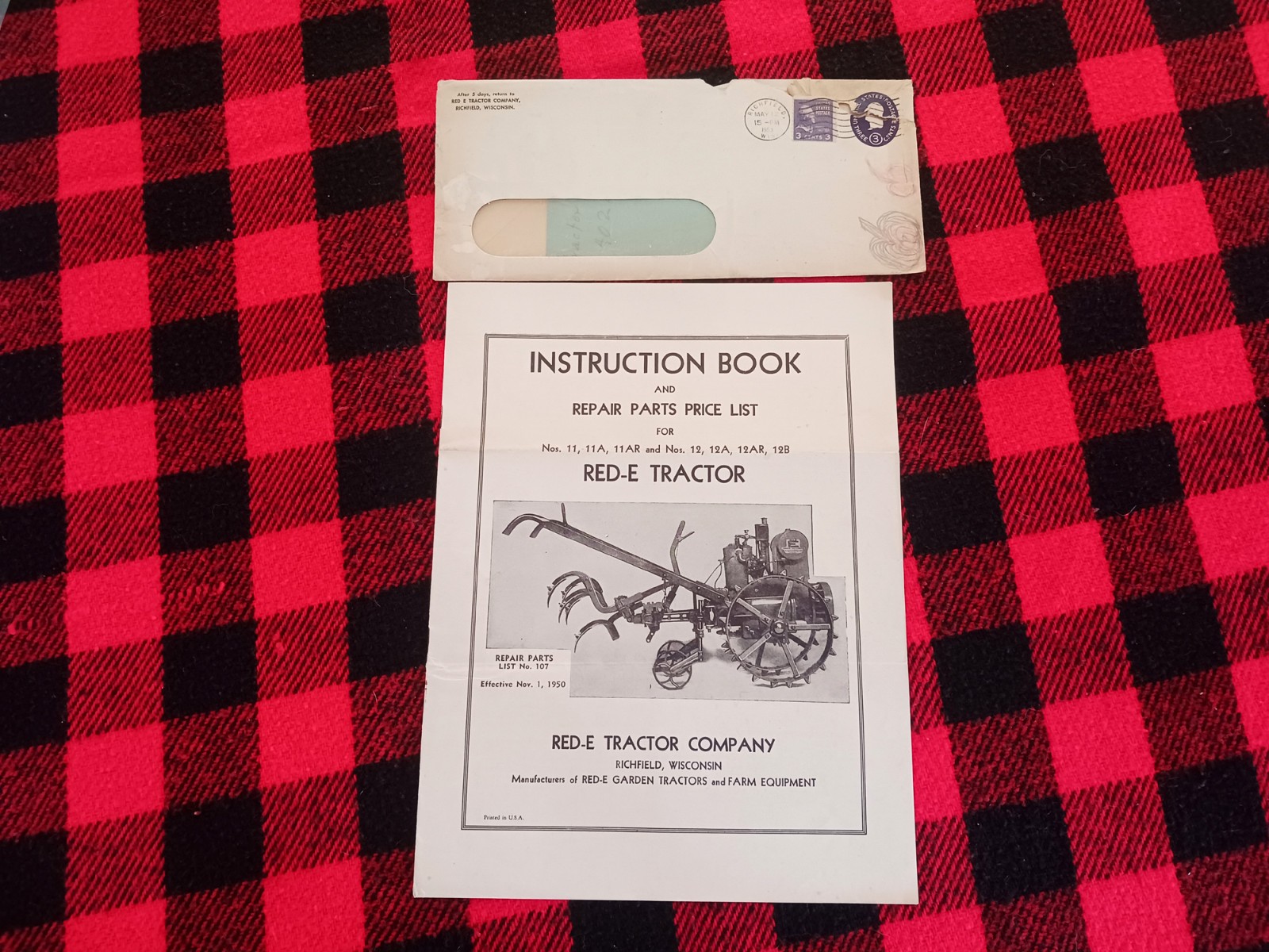 1950 Red-E Garden Tractor Instruction Book Parts List Farm Brochure