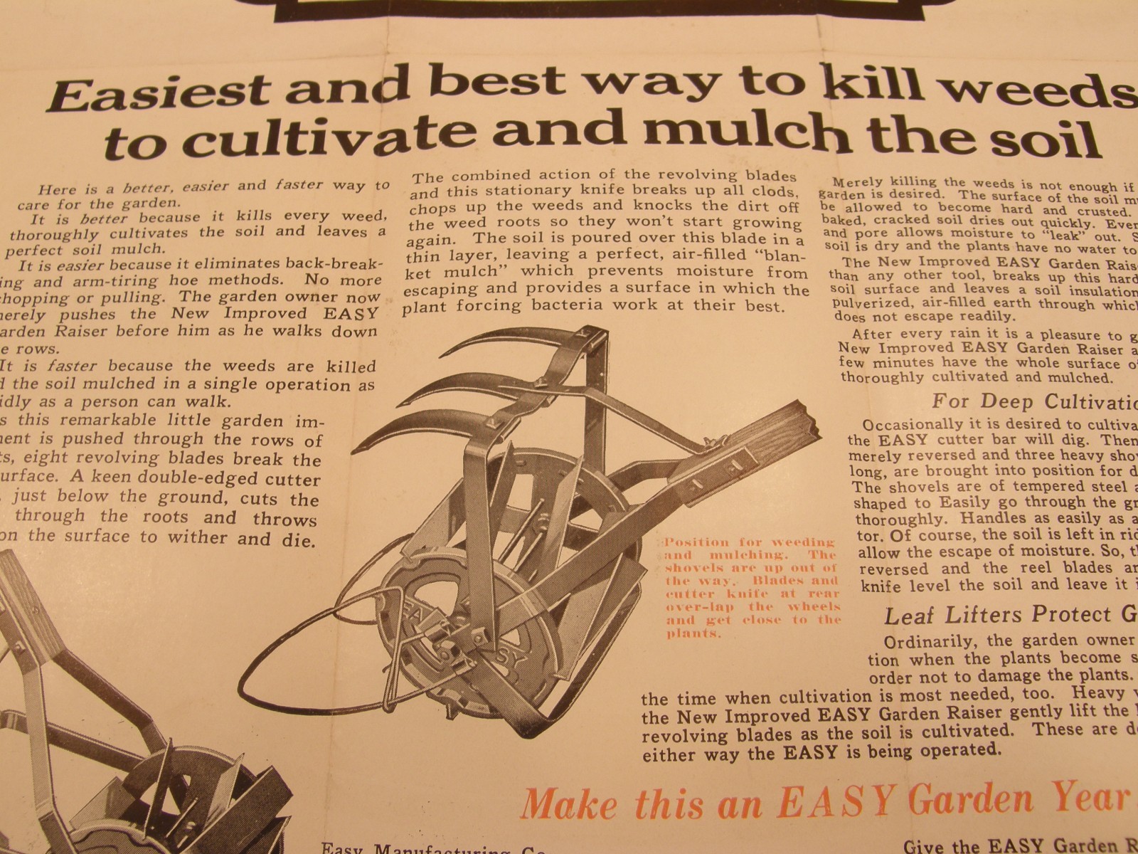 VINTAGE 30&rsquo;s ADVERTISING BROCHURE EASY MFG CO GARDEN CULTIVATOR LINCOLN NE