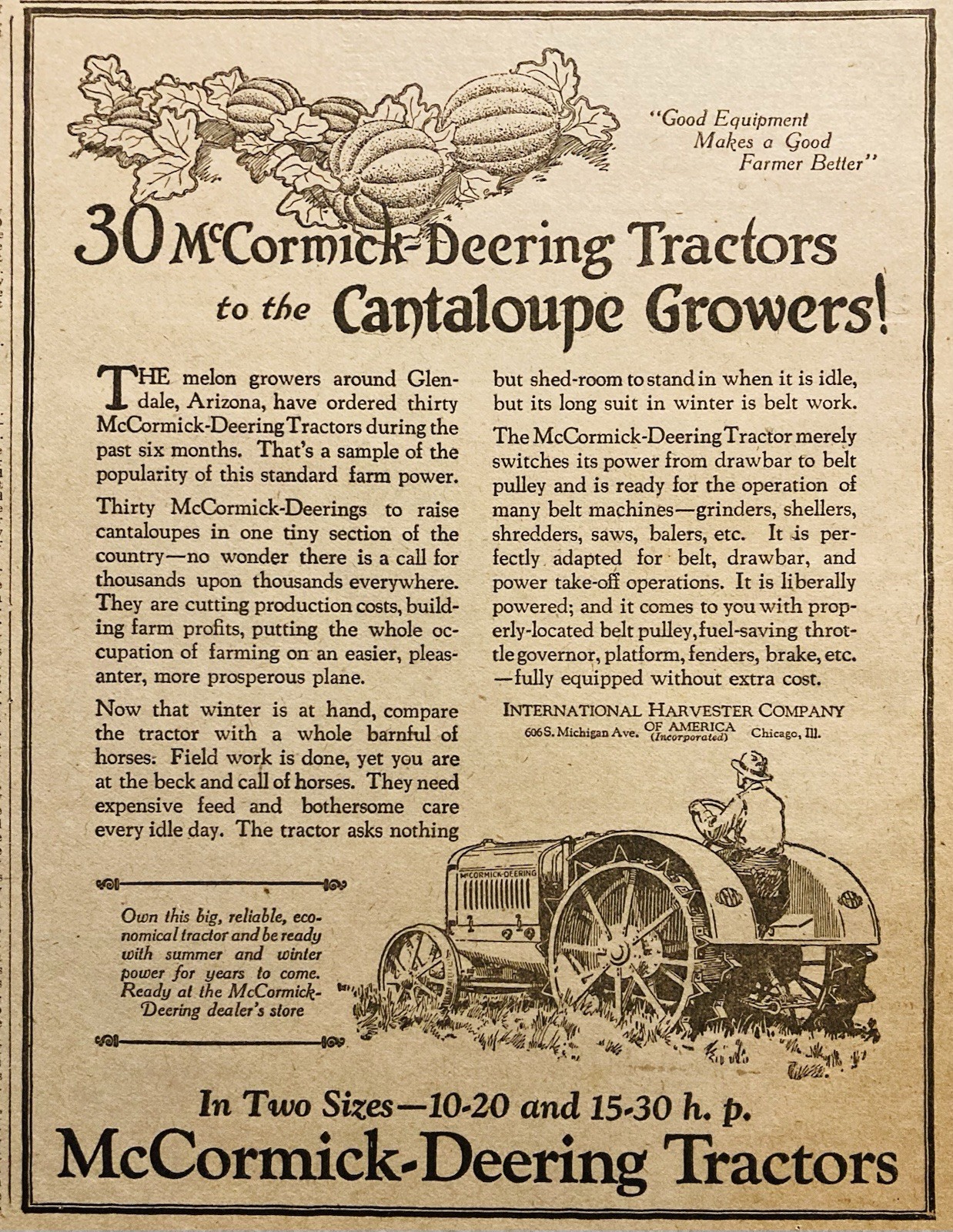 1926 AD.(XH88)~INTERNATIONAL HARVESTER CO. CHICAGO. MCCORMICK-DEERING TRACTORS