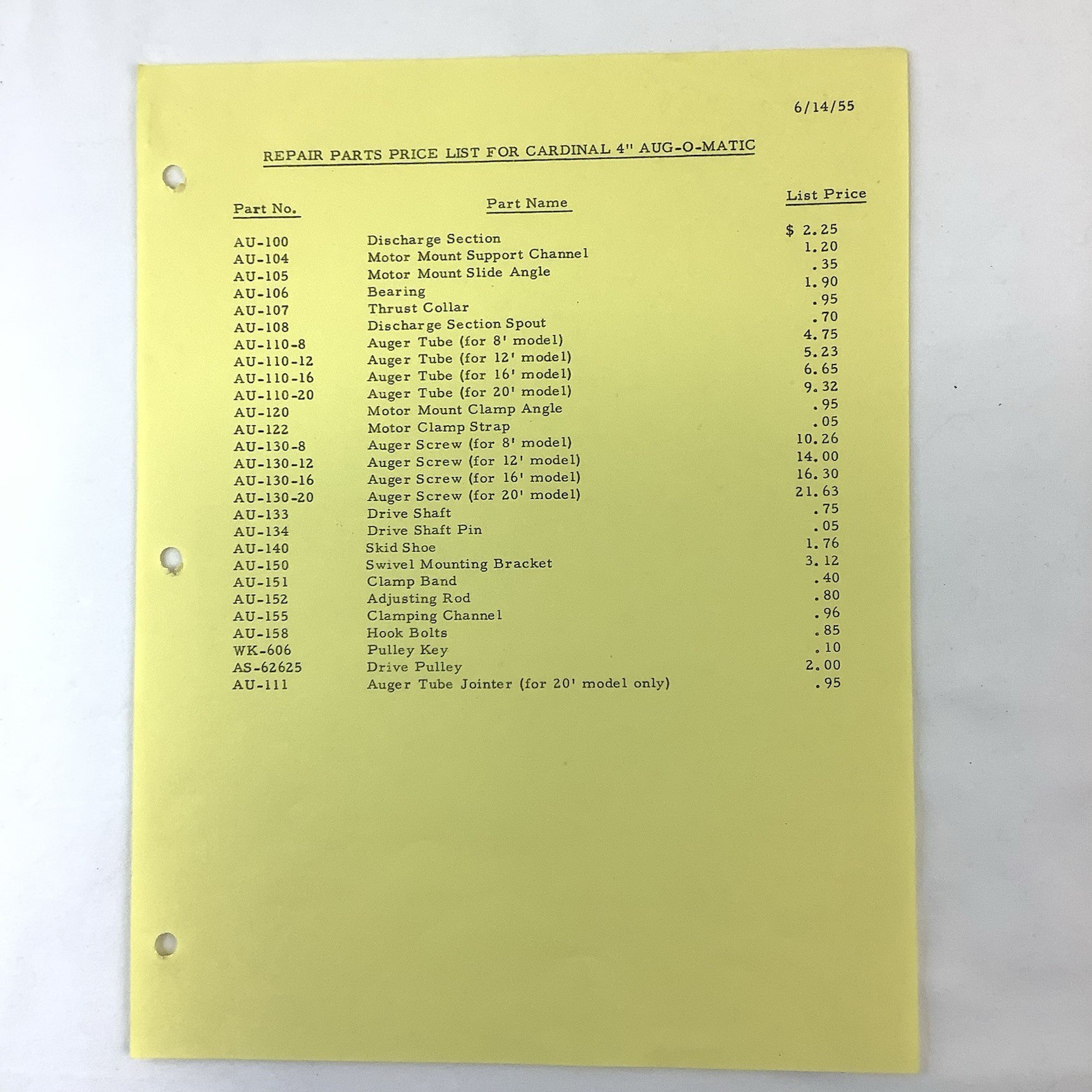 Cardinal Manufacturing Indiana 1955 Brochures Assembly Instructions Parts Lists