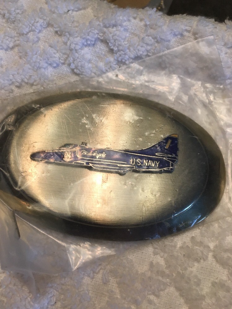 NEW UNOPENED « US NAVY » Airplane Jet COLLECTOR BELT BUCKLE~Blue~HOOVER&rsquo;S MFG. CO