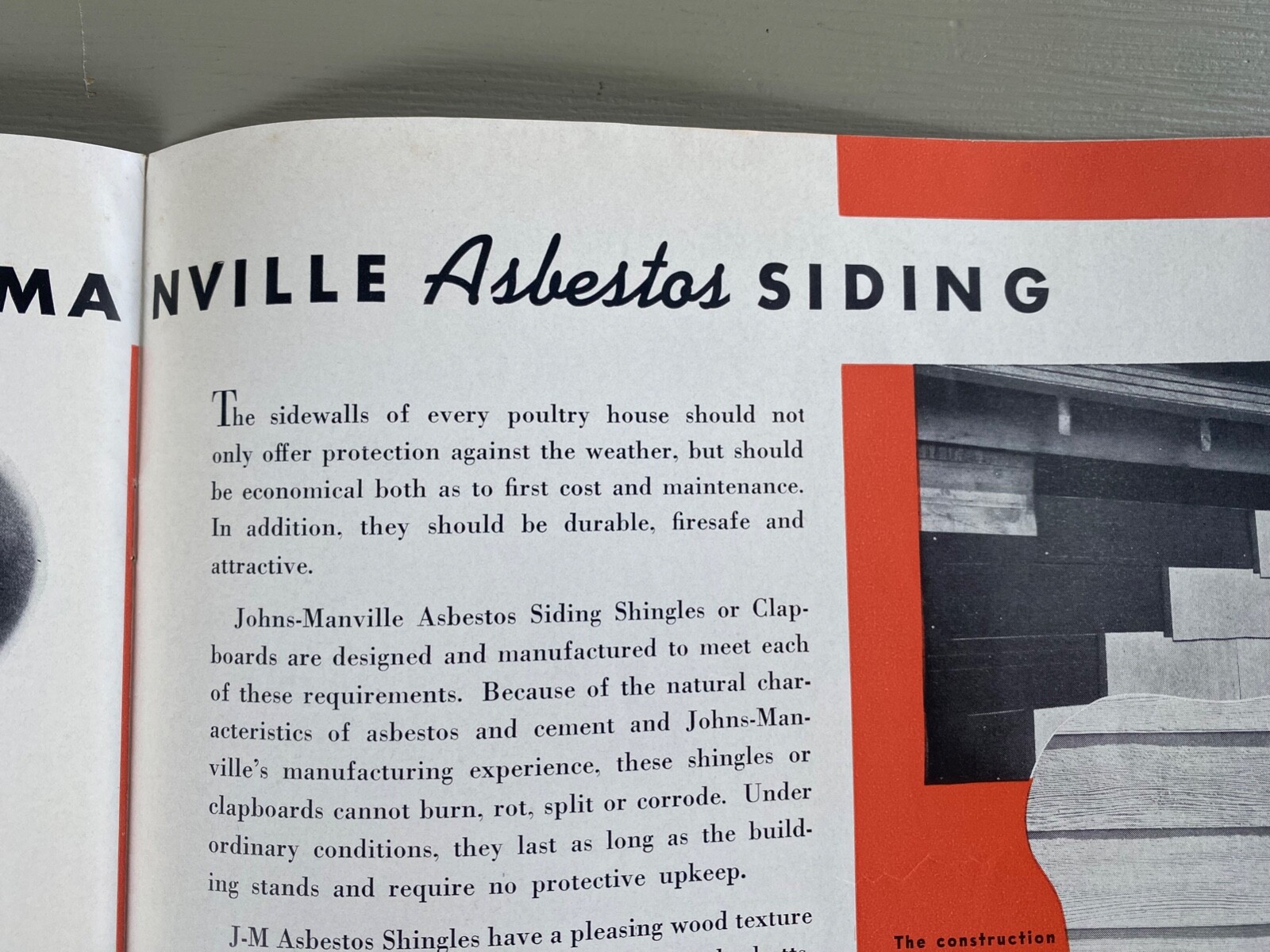 Vintage Johns-Manville Poultry House Building Materials Asbestos Siding Brochure