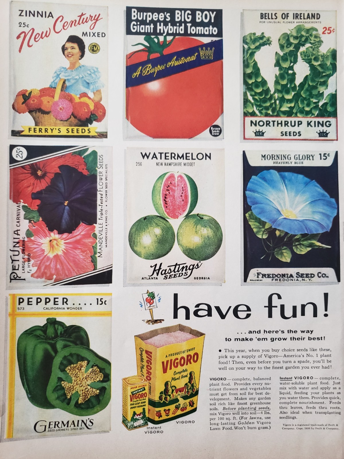 Vigoro Plant Food Print Ad 1956 Ephemera Wall Art Decor Heirloom Seeds
