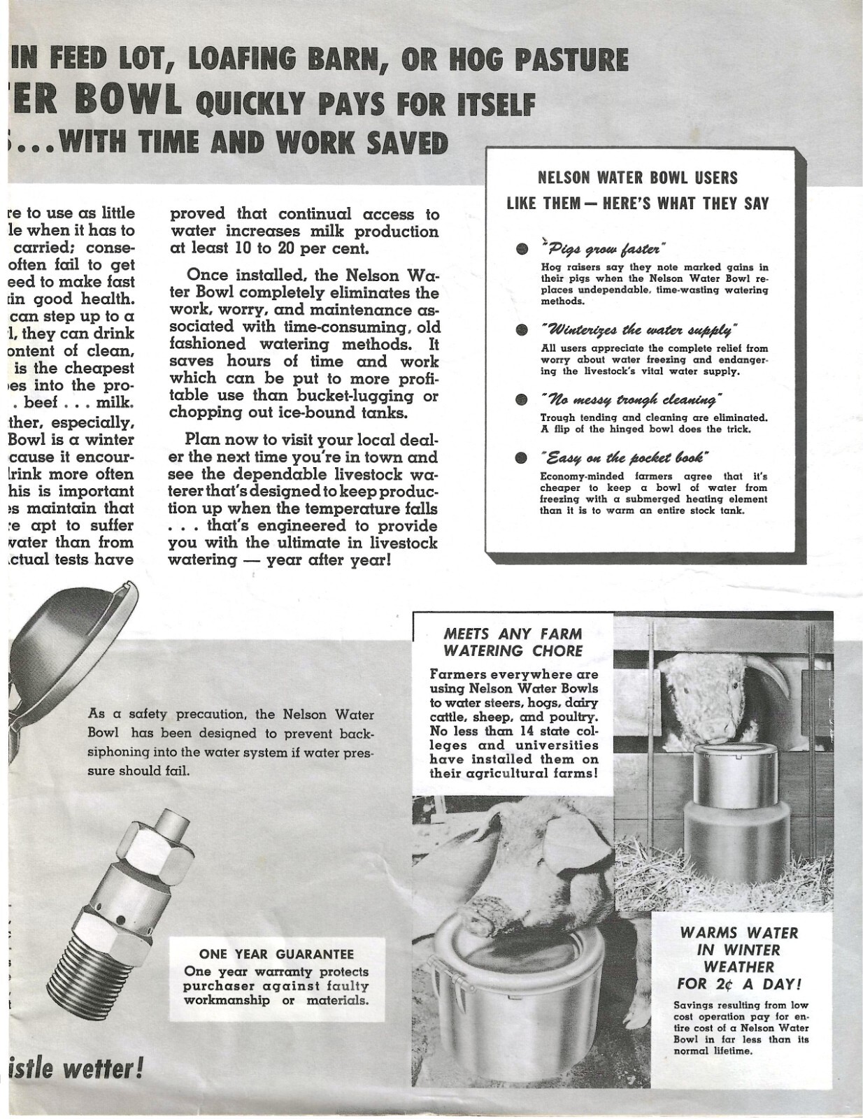 Nelson Automatic Water Bowl Livestock Cow Agricultural Flyer Advertisement
