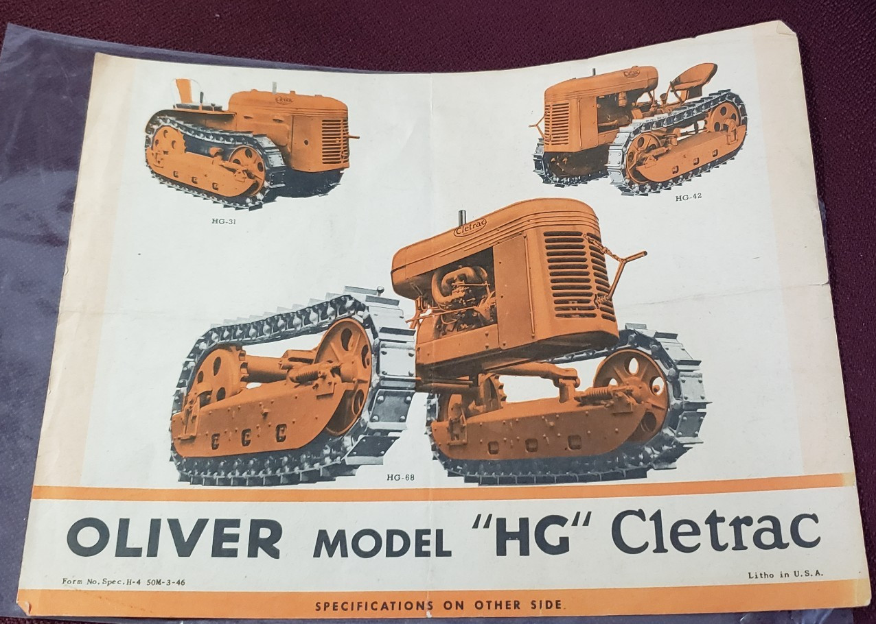 Oliver Model HG Cletrac Tractors Brochure Ad LItho Specifications 1930s 1940s
