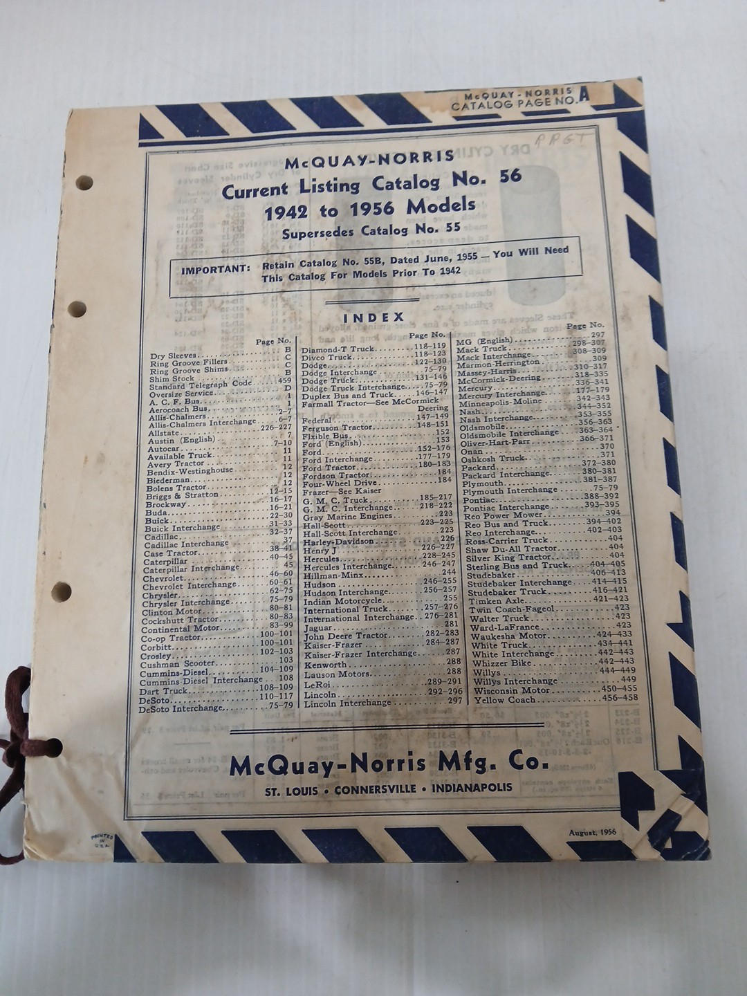 McQuay-Norris Current Listing Catalog No 56 1942-1956 Models St. Louis /301j