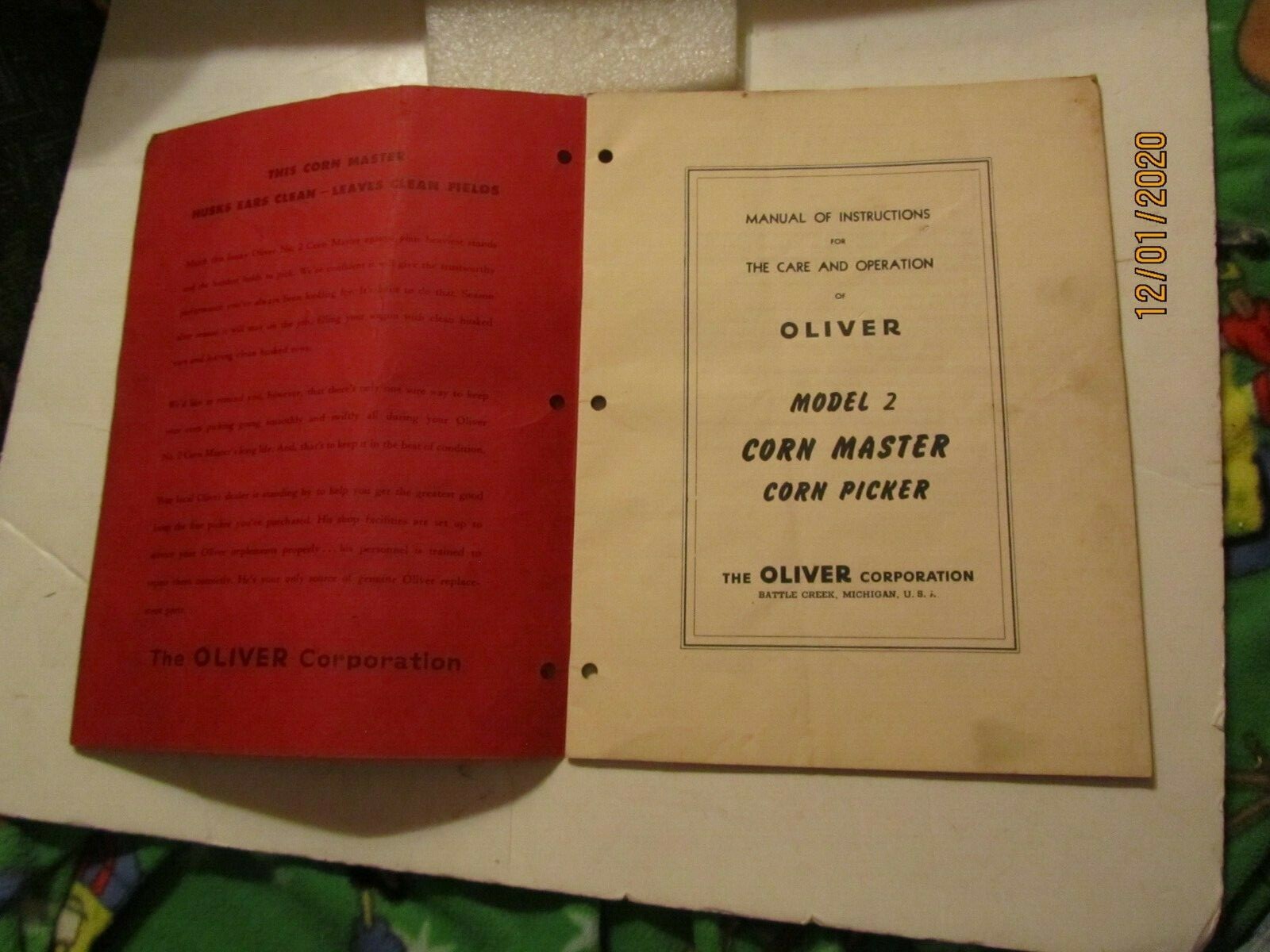 1950 Oliver Operating Instructions for Model 2 Corn Master Corn Picker Manual