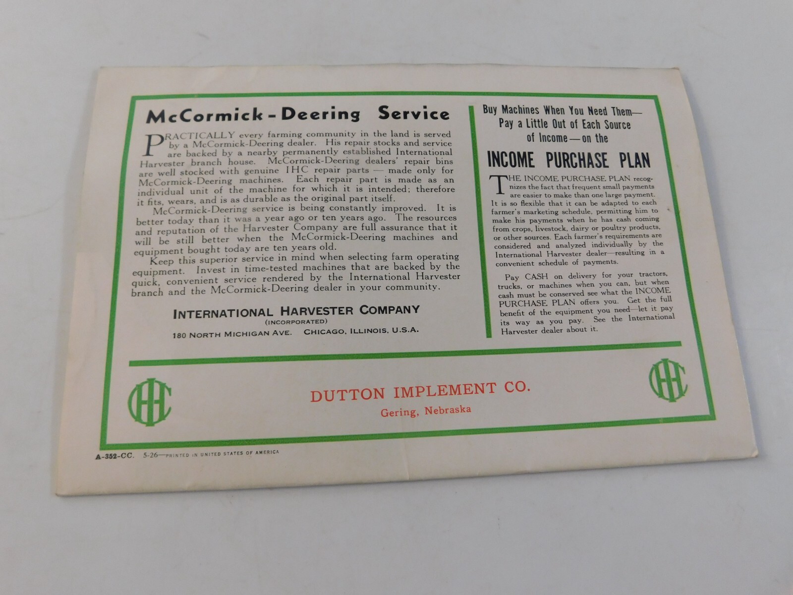 1926 McCORMICK DEERING ROUGHAGE & HAMMER MILLS SALES BROCHURE FOLDOUT NO TEARS