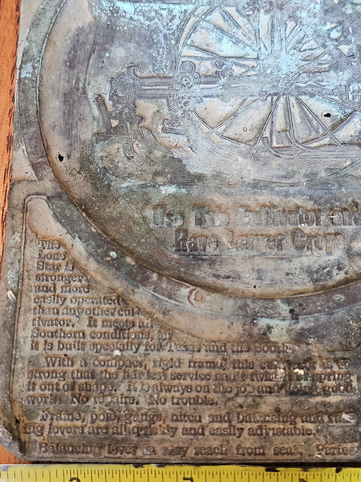 c1912 Rock Island Plow Lone Star Texas Cultivator Printer Block 6 1/2 X 7 Copper