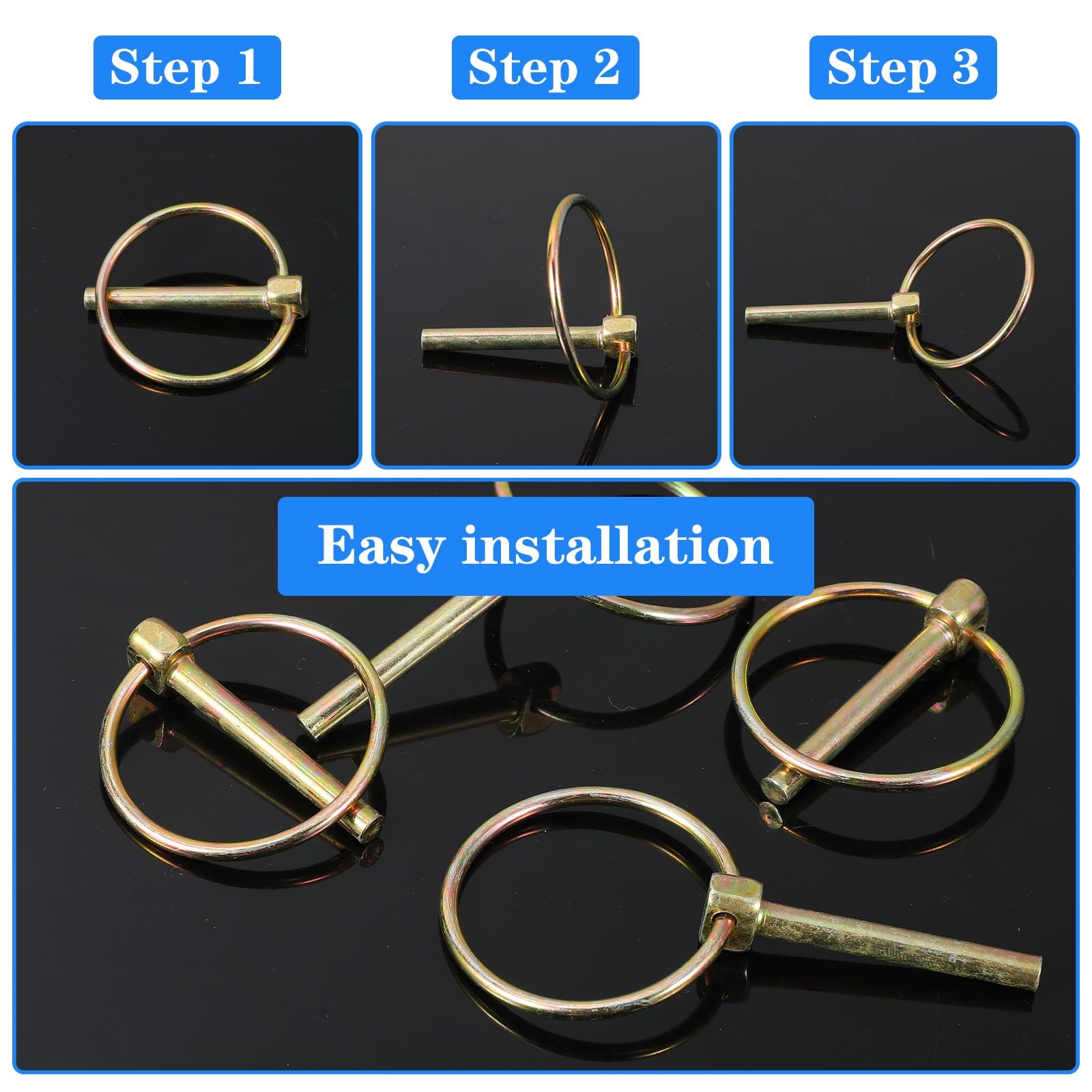 10Pcs Lynch Pin with Ring, Heavy Duty Round Linch Pins Assortment for Farm Tract