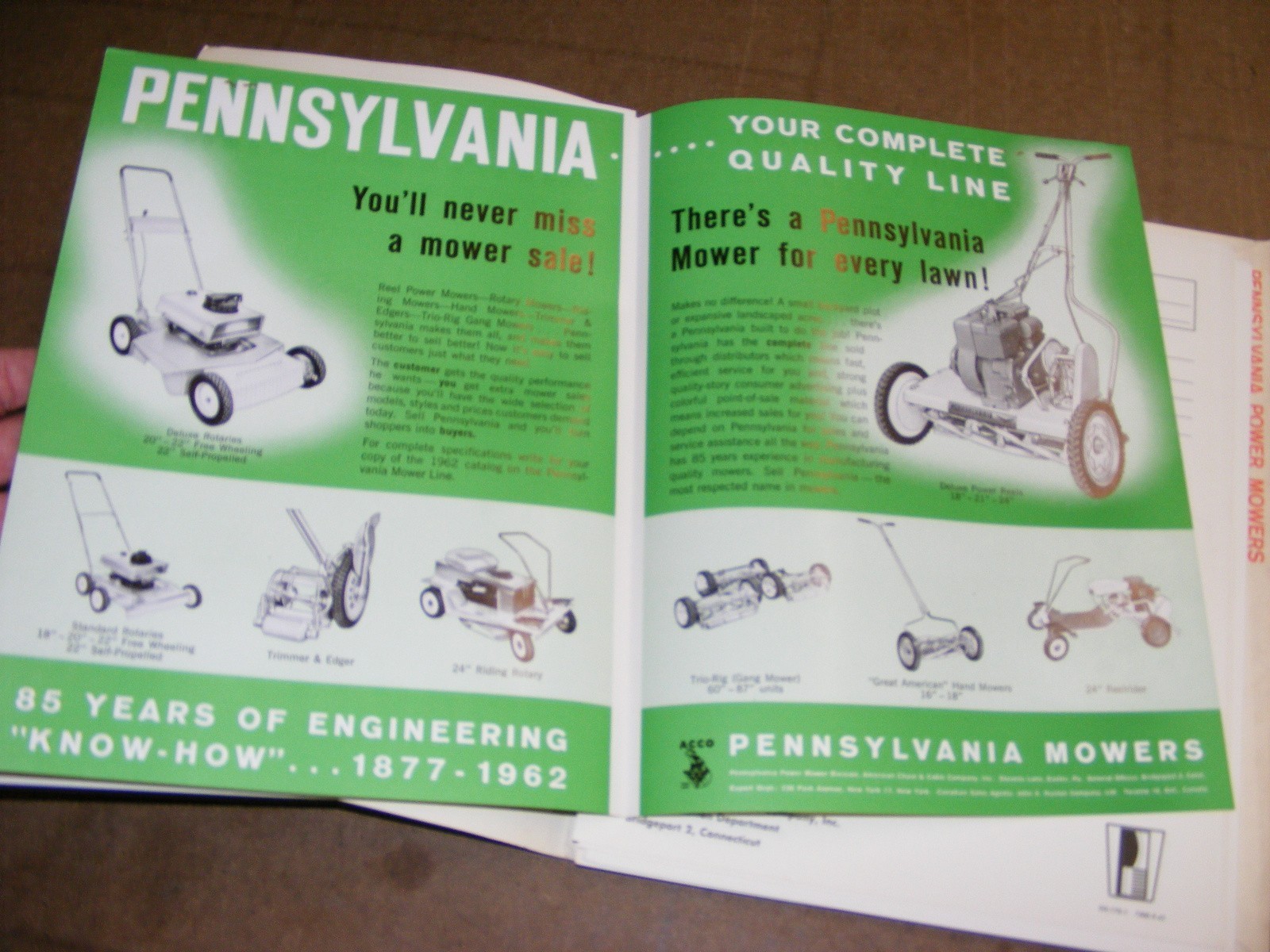 1962 Pennsylvania Mowers Advertising Folder , Sales Broshures Catalog NICE COND