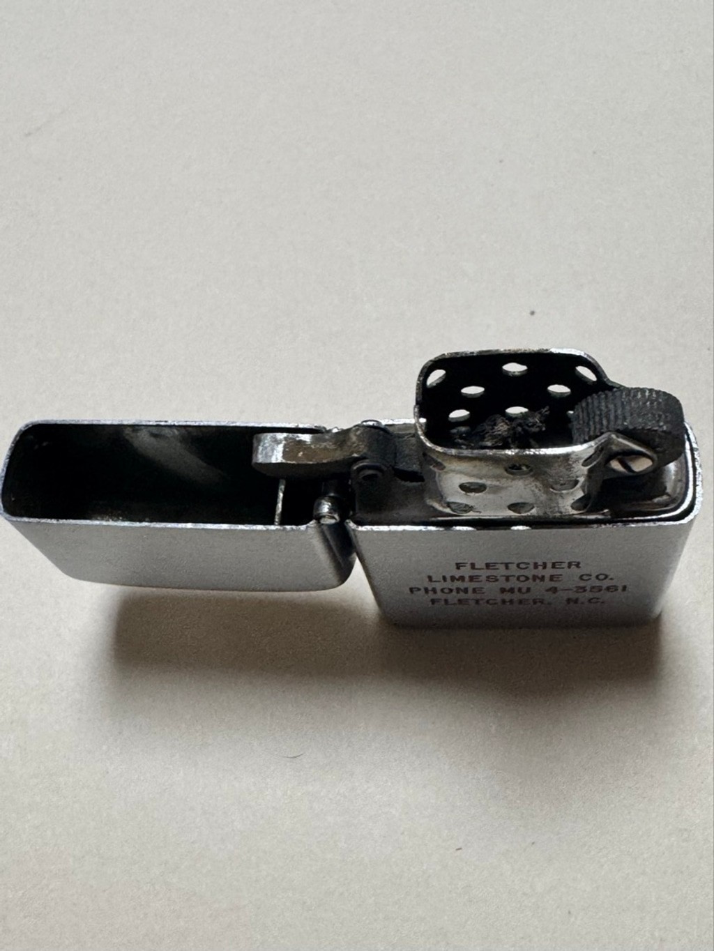 Idealine Silver Advertising Lighter Fletcher Limestone Co. North Carolina NC