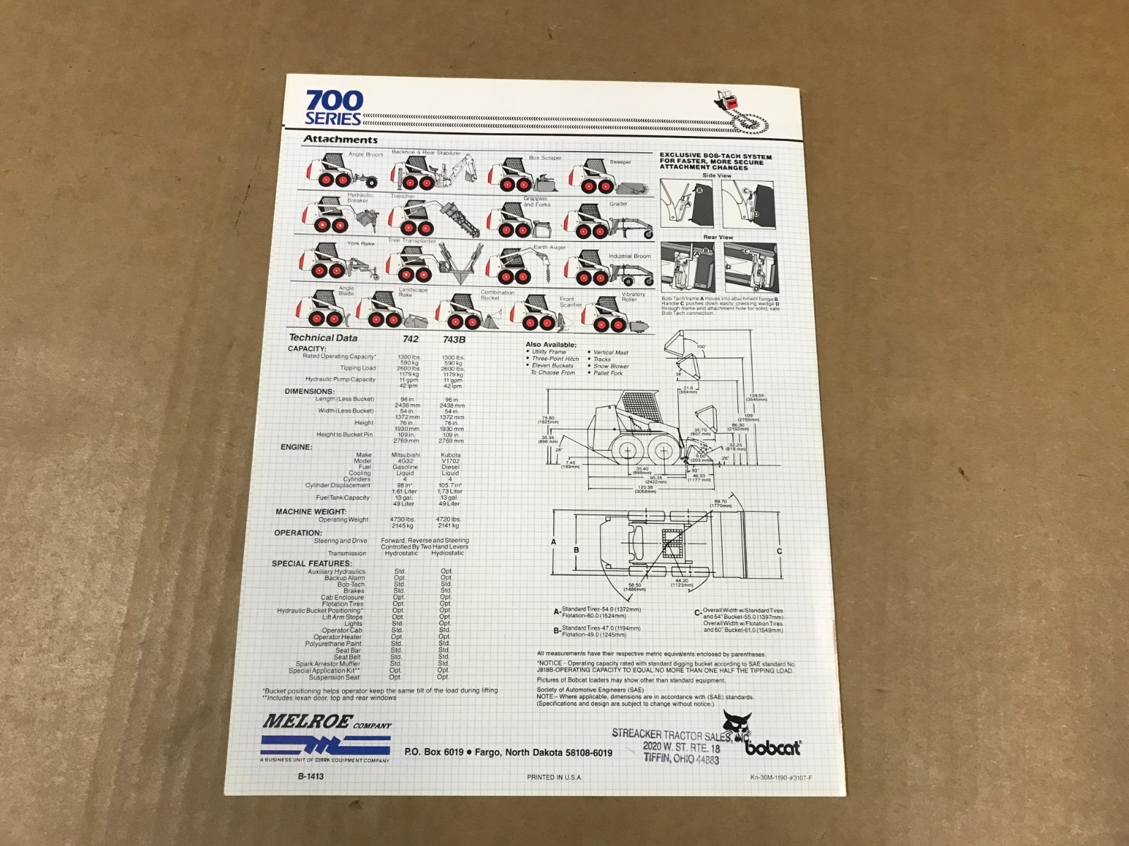 Vintage Bobcat Series 700 Skid-Steer Loader Salesman Brochure
