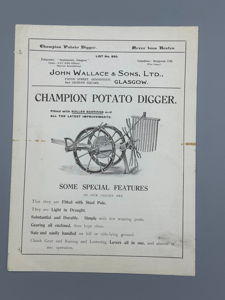 Antique CHAMPION POTATO DIGGER Wallace & Sons GLASGOW Advertising FARM Brochure