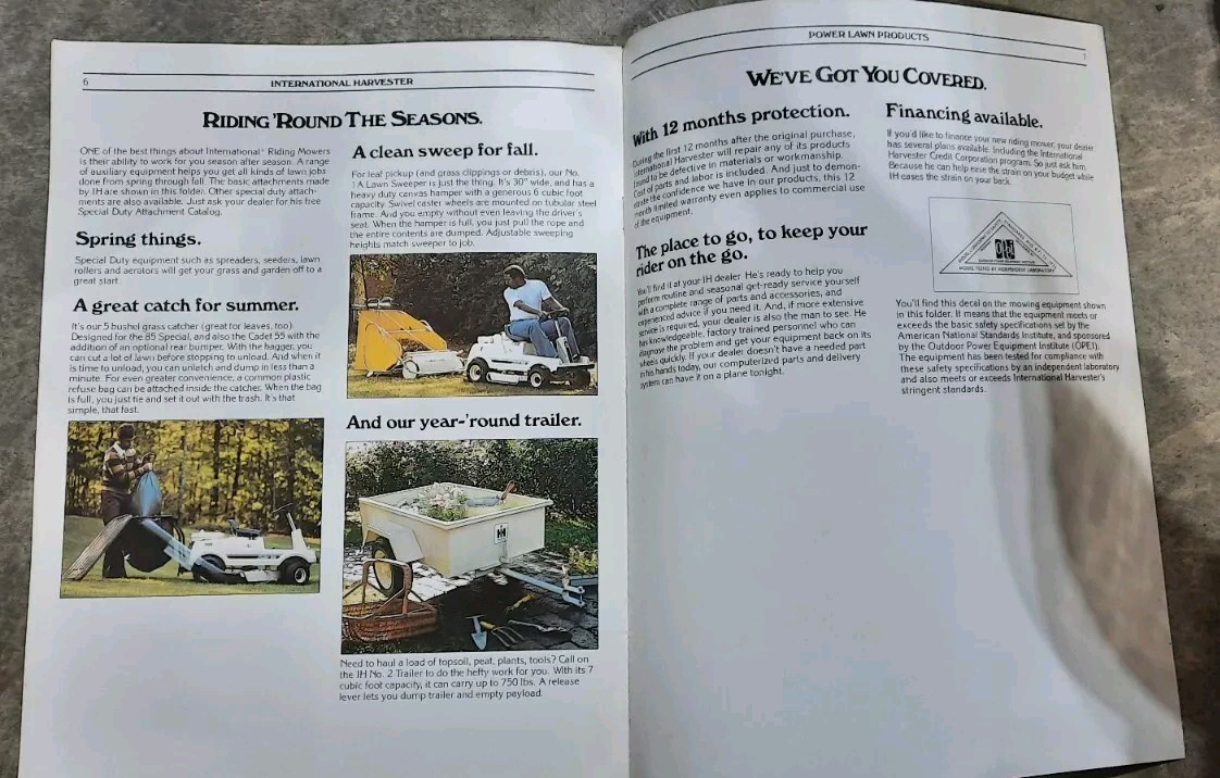 Vtg International Harvester Cadet 55 85 Riding Mower Dealers Original Brochure