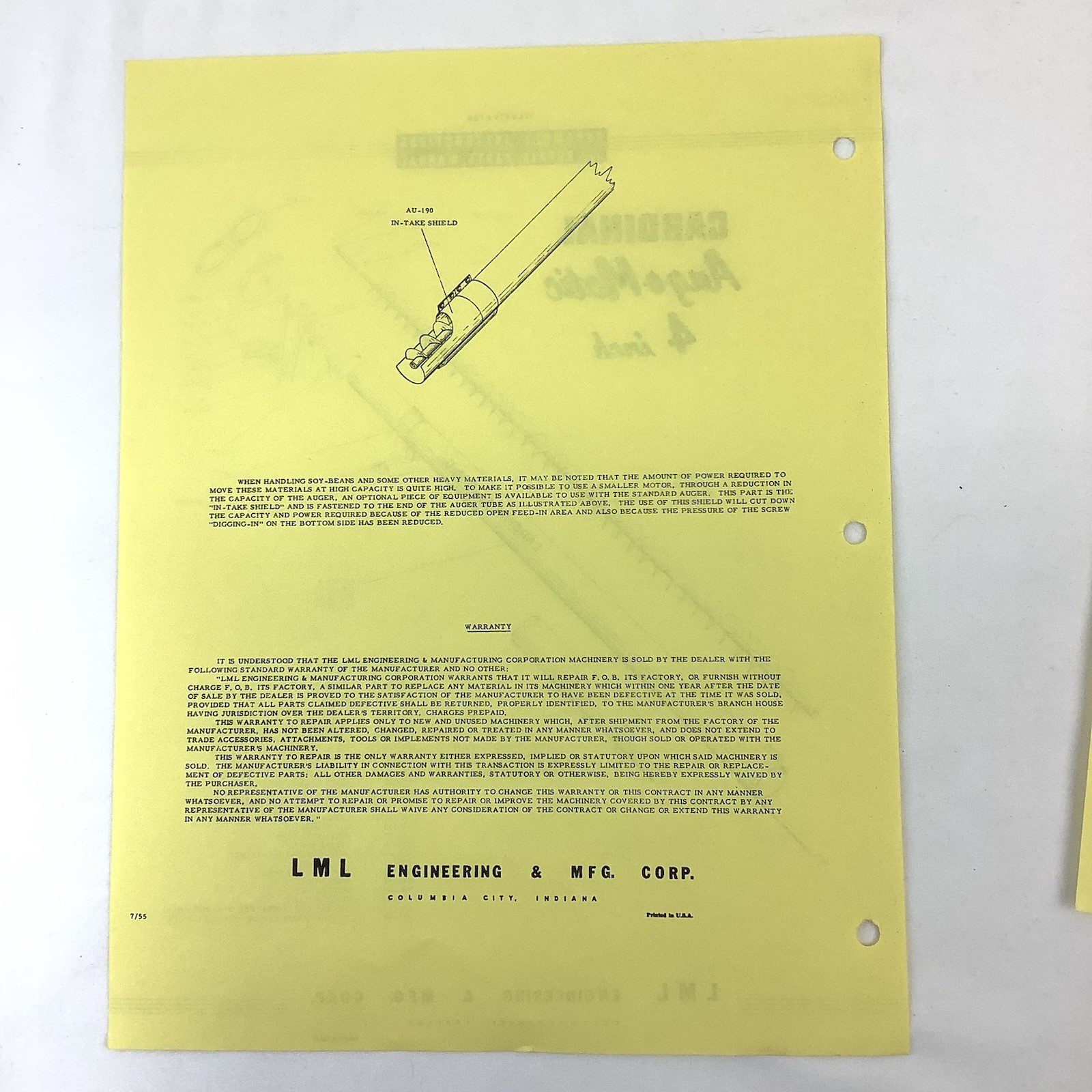 Cardinal Manufacturing Indiana 1955 Brochures Assembly Instructions Parts Lists