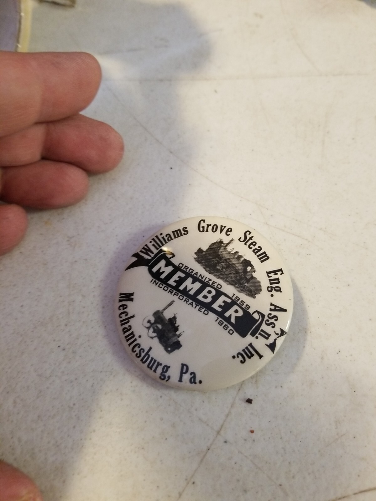 Vintage Williams Grove Steam Engine Assn Member pinback button Mechanicsburg, PA