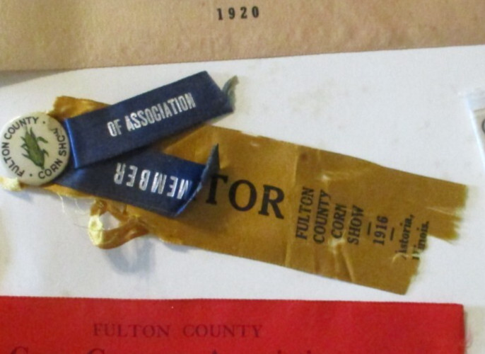 1916 Fulton County Astoria IL Corn Show Member Exhibitor Pinback Button Ribbons
