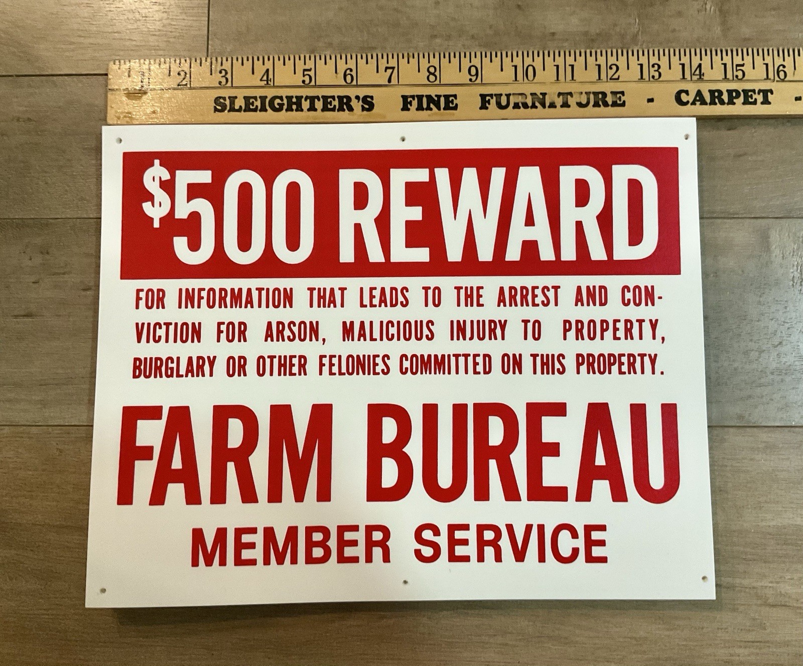Farm Bureau Member Sign $500 Reward Plastic 14×11 New Old Stock