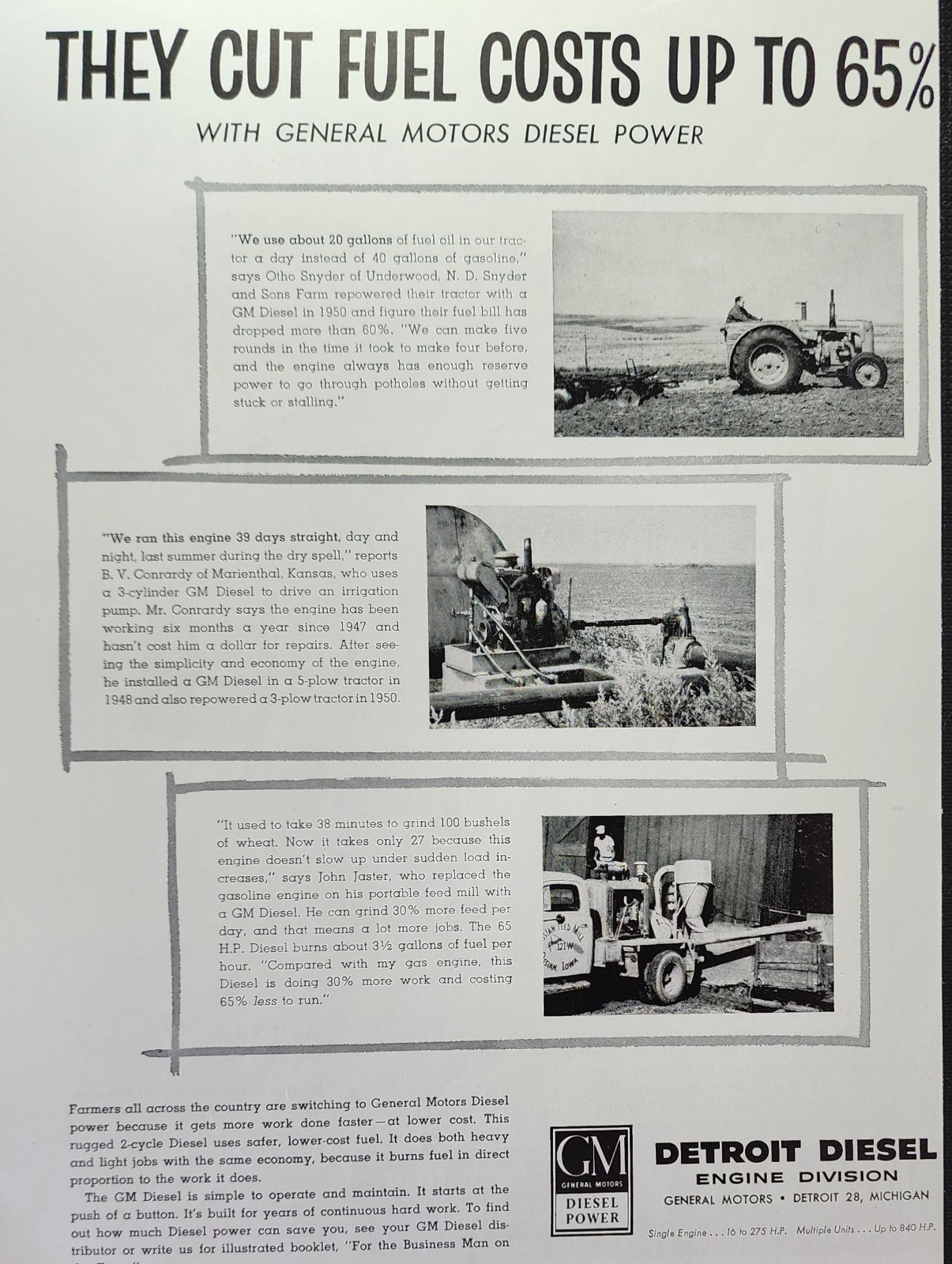GM Diesel Engine Tractor Farm Picture Magazine Ad Original Vtg Farming Display