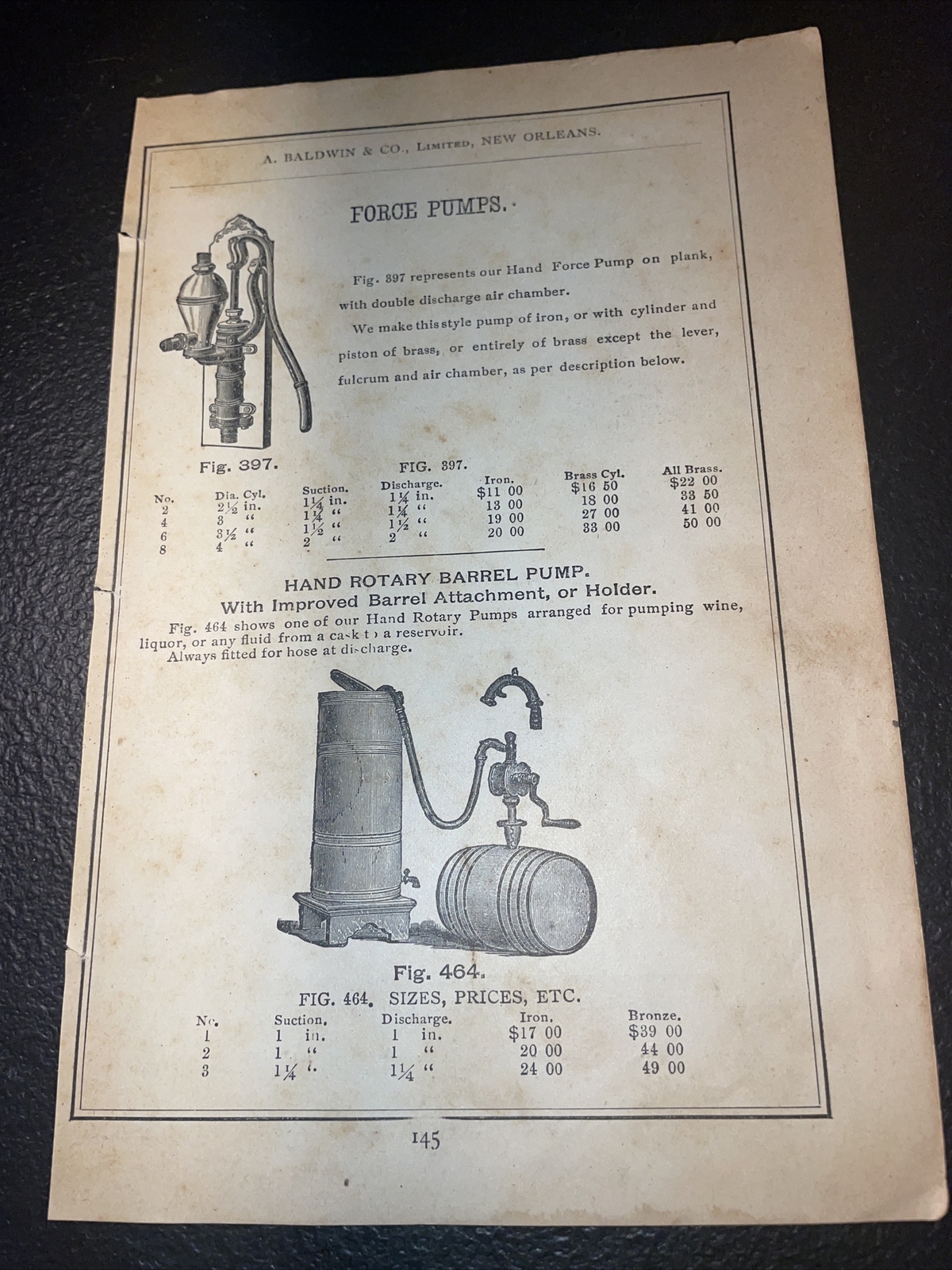 1891 Baldwin – Force Pump – Farm Advertising – New Orleans