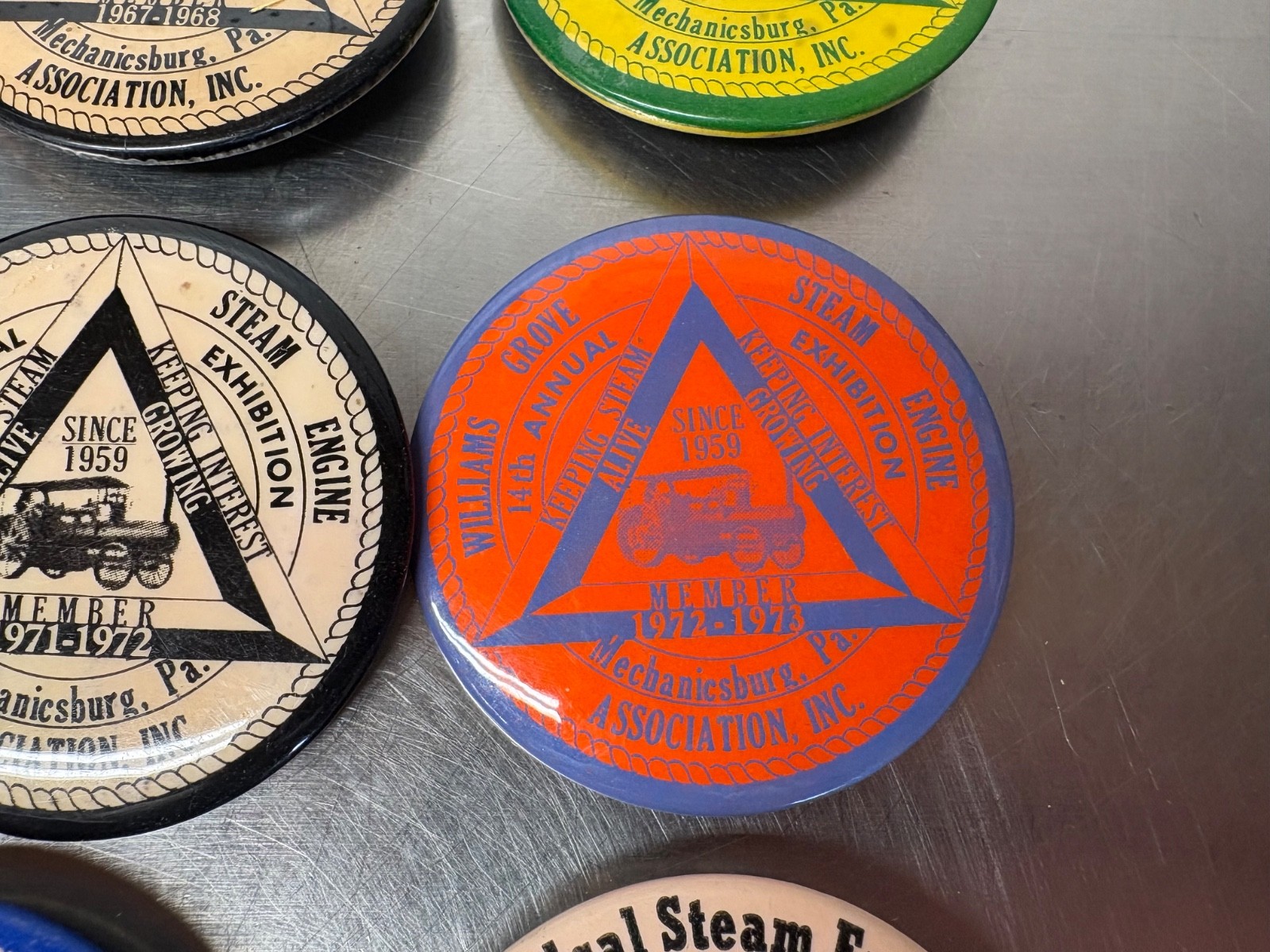 Lot of Vintage Williams Grove Steam Engine Association Pins 1966-1976