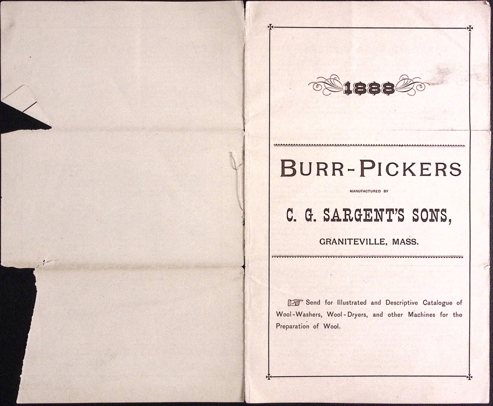 1888 Burr Pickers C.G. Sargent&rsquo;s Sons Graniteville MA Illustrated Brochure