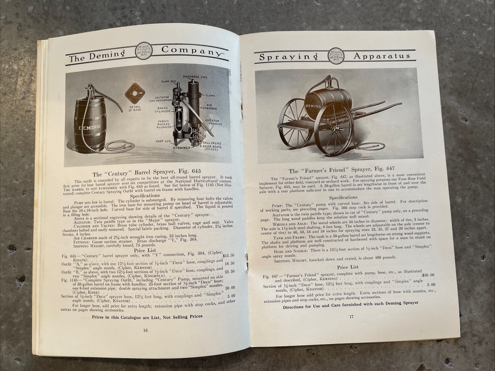1916 Deming Spray Pump Catalog Orchard Vineyard Signed WP Dallett Letter